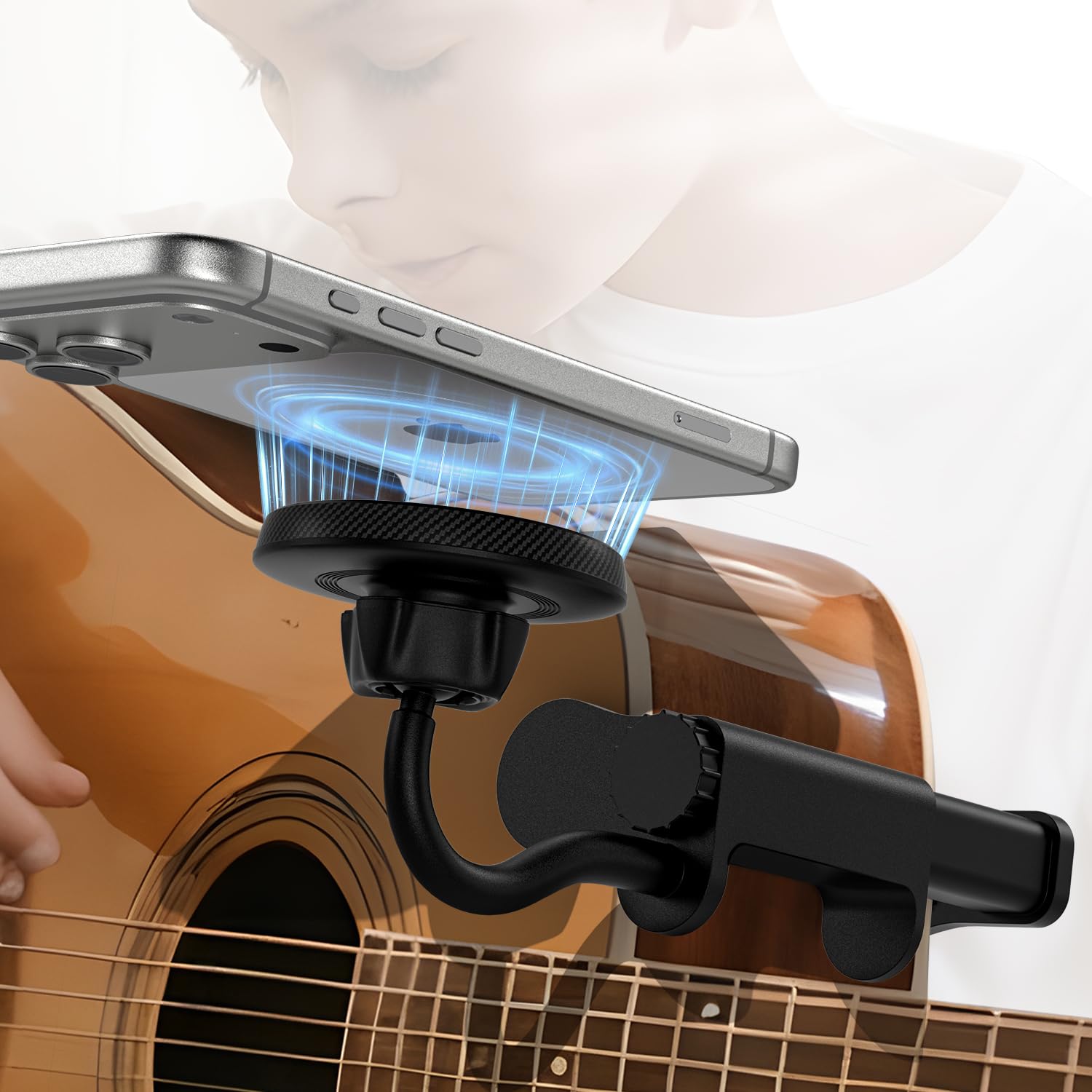 ALAFLY Magnetic Guitar Phone Holder | 360° Rotating Smartphone Mount