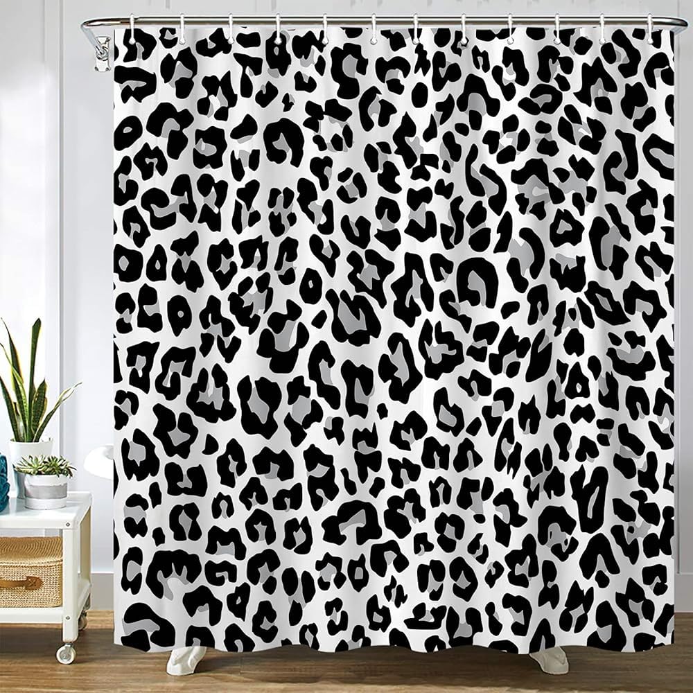 GardEssere Grey Leopard Print Shower Curtain | Waterproof Polyester with Hooks