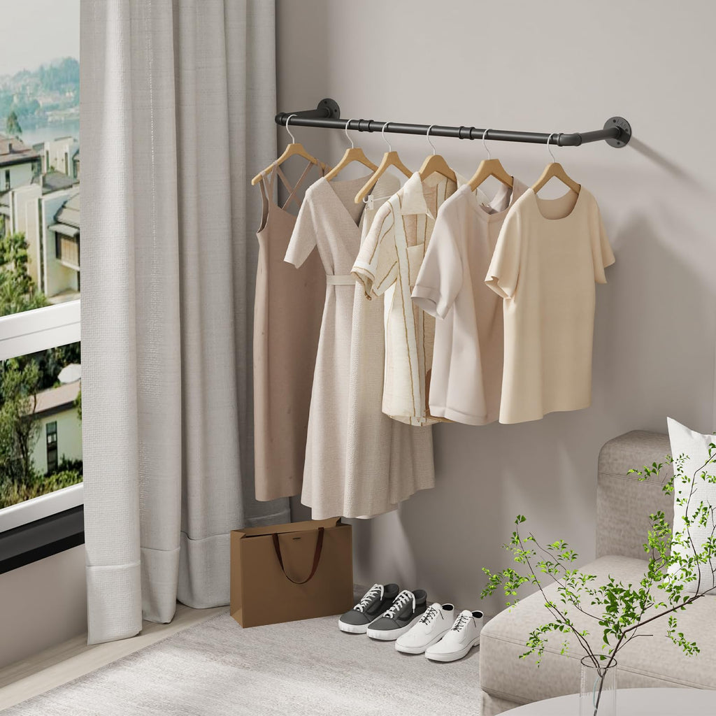 YheenLf 2-Pack Wall Mounted Clothes Rail – 100cm Industrial Garment Rack