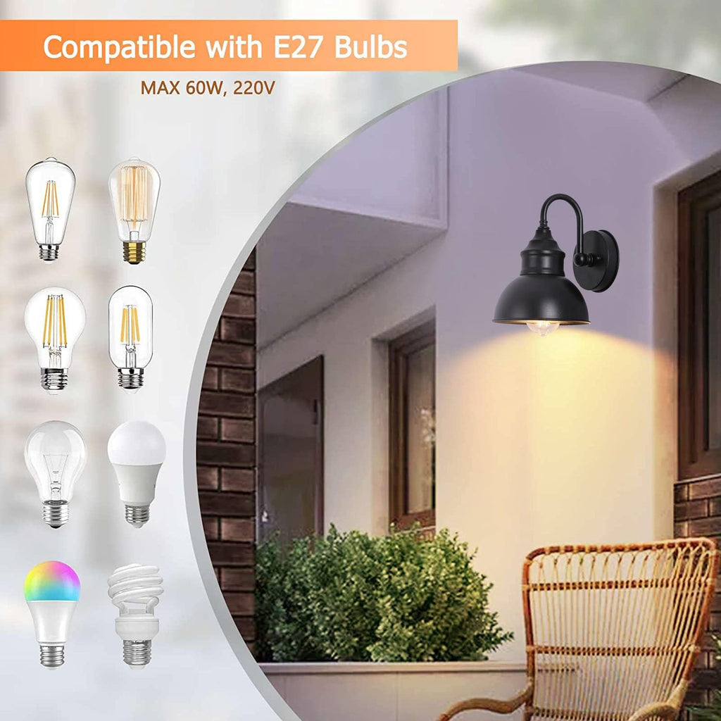 UYHGO Industrial Outdoor Wall Lantern – IP44 Waterproof E27 Black Sconce
