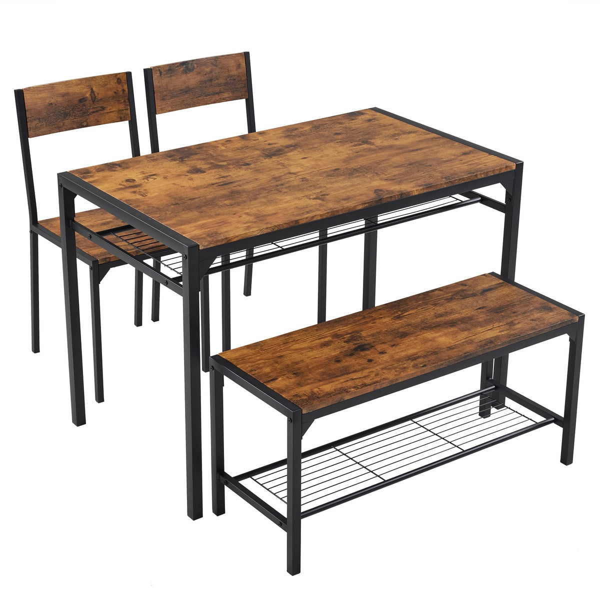 Bonnlo 4 Piece Dining Table Set for 4, Kitchen Table with 2 Chairs and a Bench, Space Saving Small Dining Set with Storage Shelf - image 1