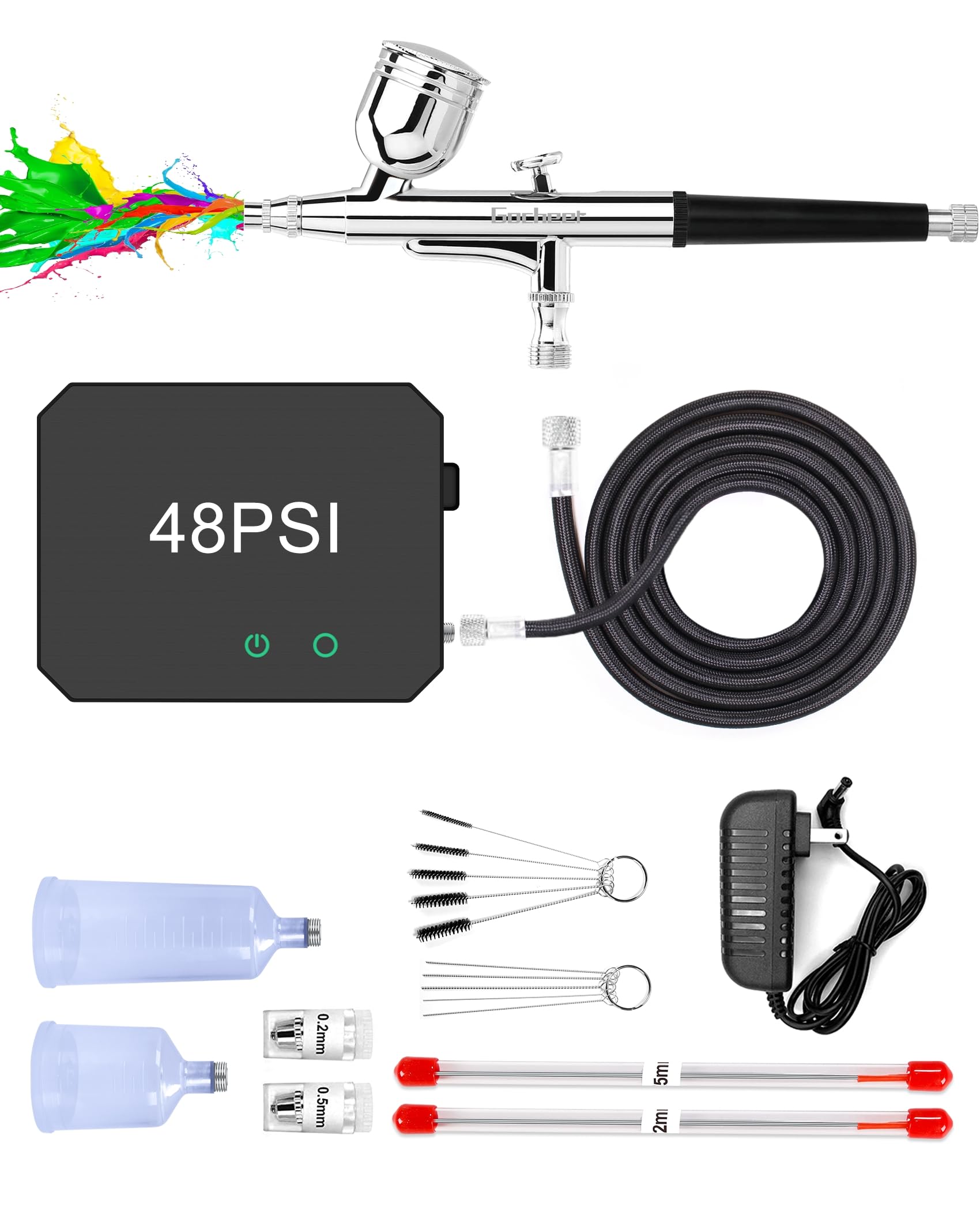 Omeyo Airbrush Kit with Compressor | 48 PSI Dual-Action & 3 Nozzle Sizes