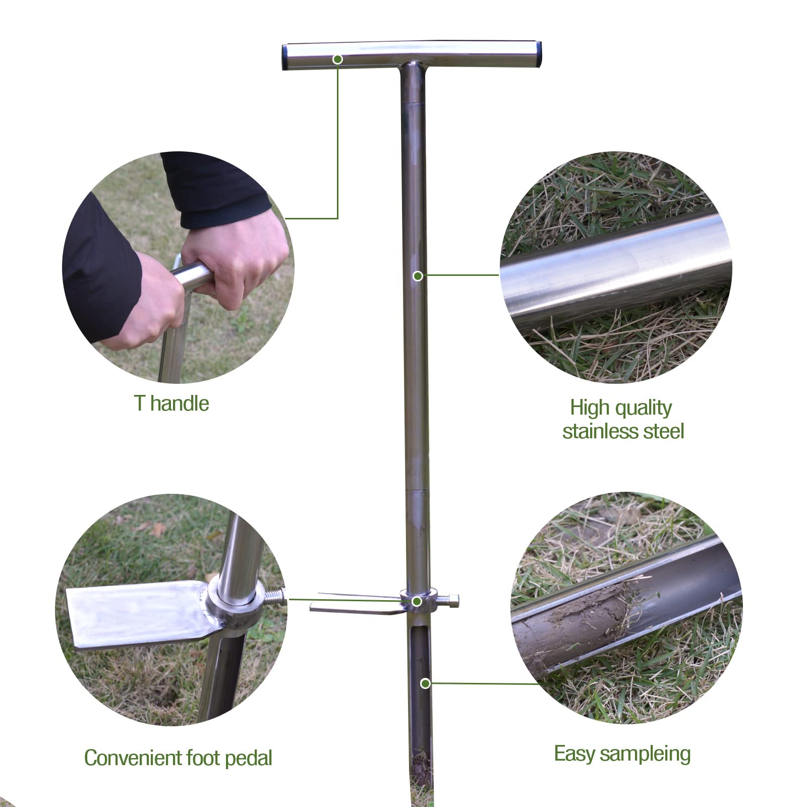 SurmountWay 34" Stainless Steel Soil Sampler Probe with Foot Pedal