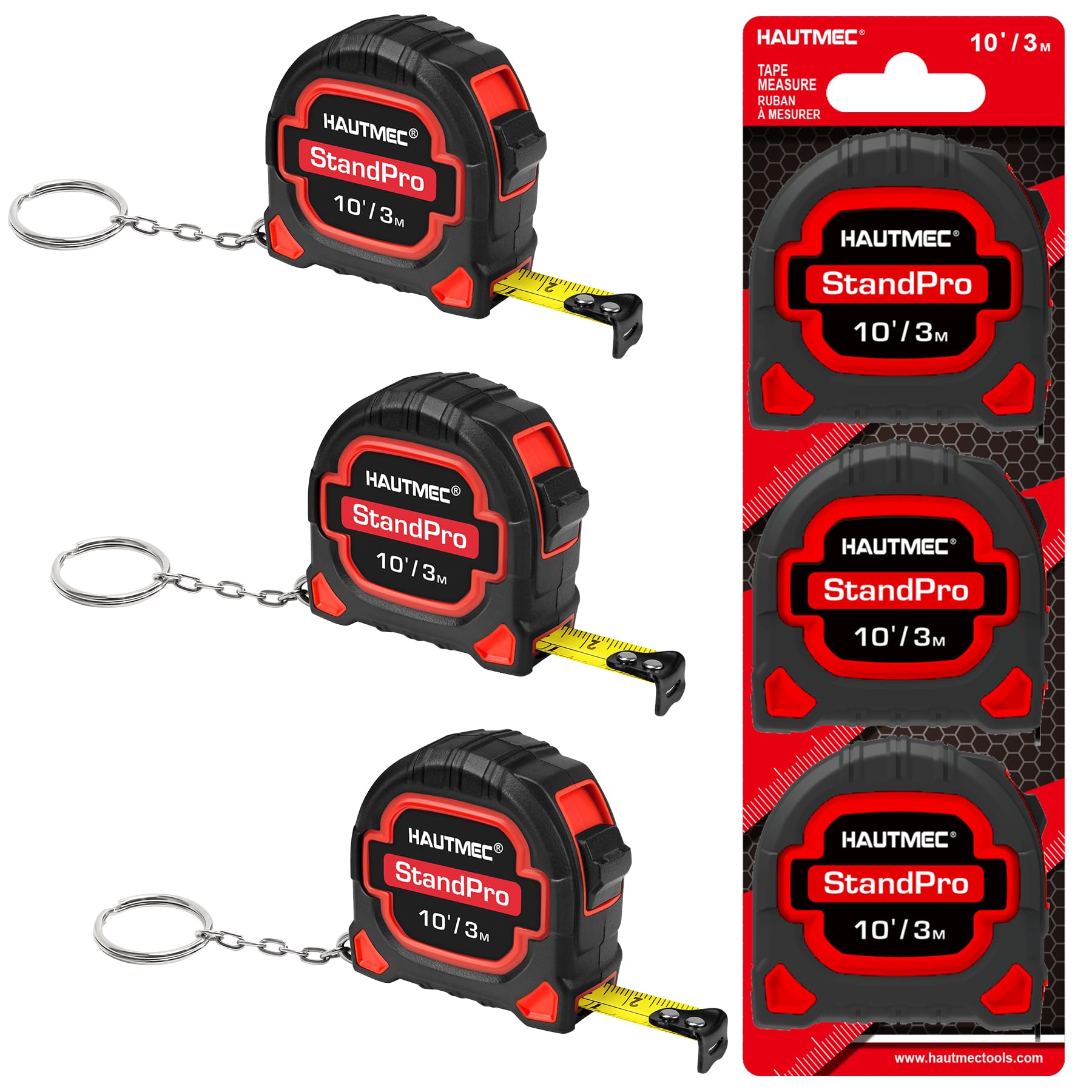 HAUTMEC 10FT/3M Small Tape Measure 3 Pack | Mini Metric & Inch Pocket Tape