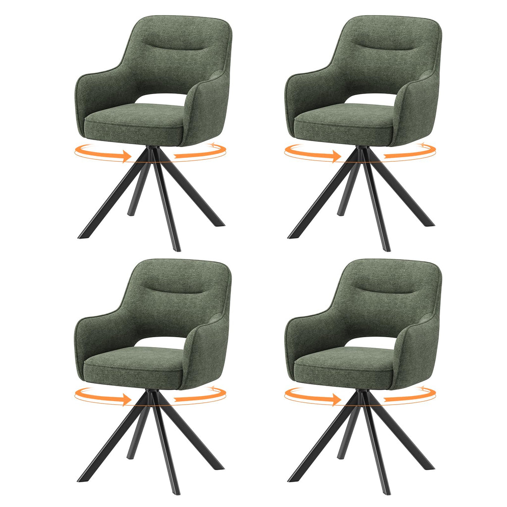 COLAMY 360°Swivel Dining Chairs Set of 4, Fabric Chairs for Dining Room with Armrests, Hollow Backrest and Thick Seat Cushion