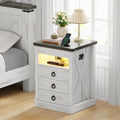 Lvifur Bedside Table - with Hidden Drawer,LED Nightstand with Charging Sation,Smart Night Stand with 3 Color Lights,End Table with Glass Desktop,3