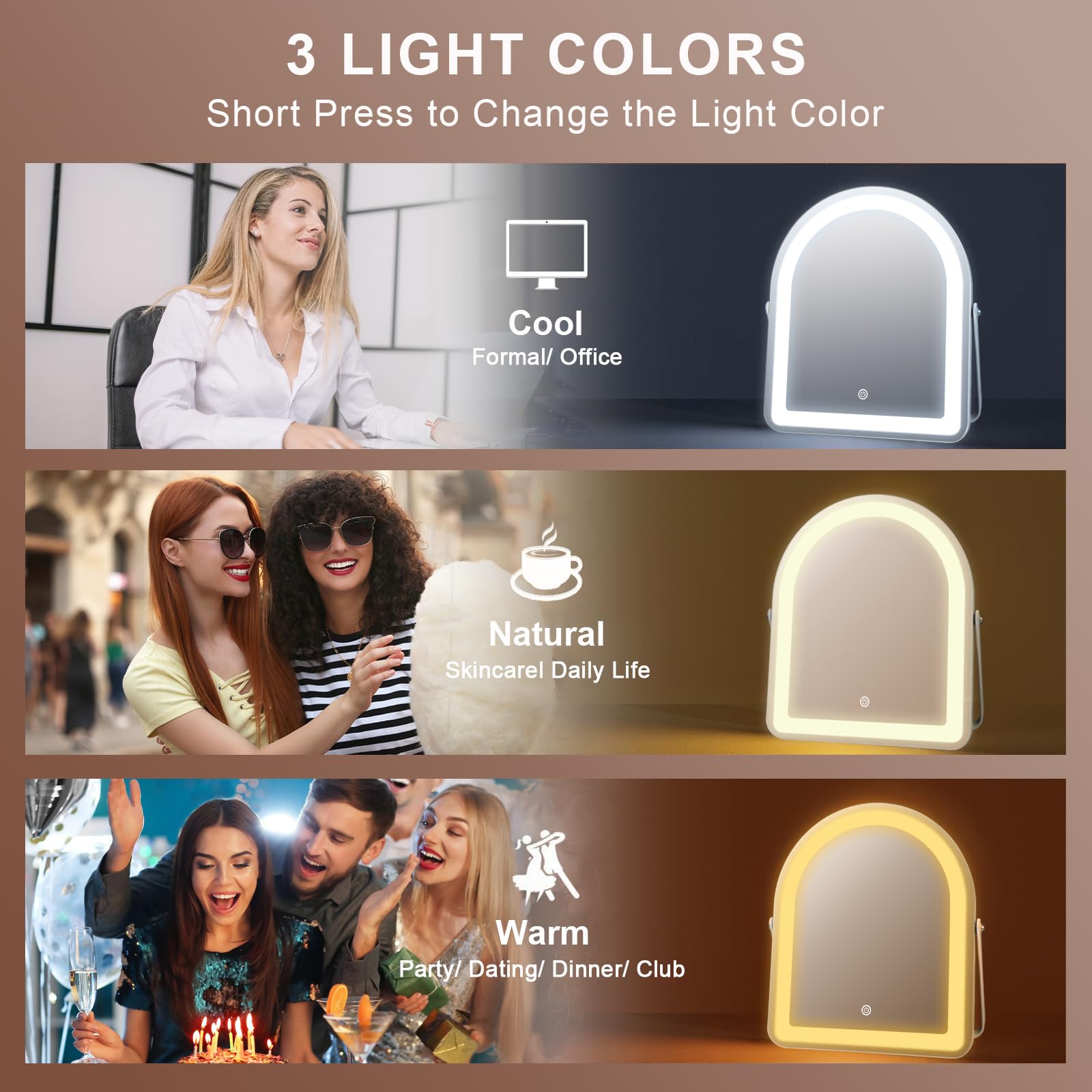 Jolof Store Arched Vanity Mirror with Lights | 3 Color LED Makeup Mirror