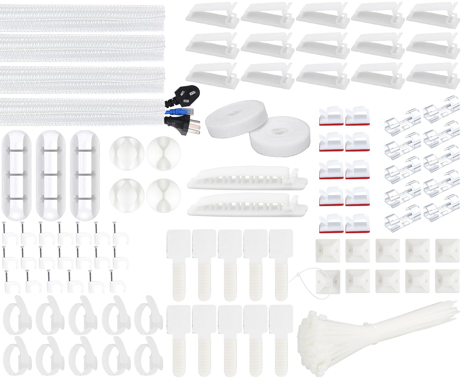 SOULWIT 200PCS Cable Management Kit – Cord Organizer Sleeves and Clips