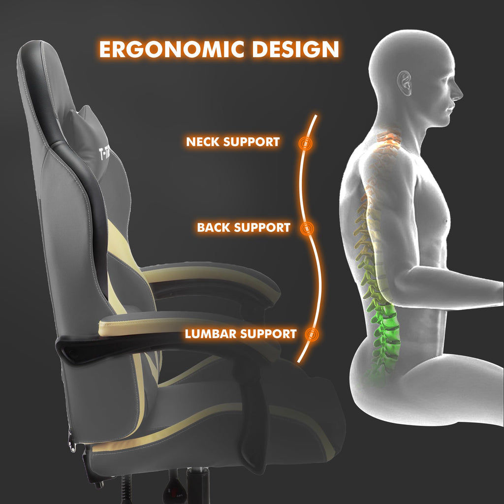 T-THREE Ergonomic High-Back Mesh Gaming Chair with Lumbar Support - White