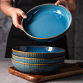 CSYY 4-Piece Large Porcelain Pasta Bowls – 21cm Blue Deep Plate Set