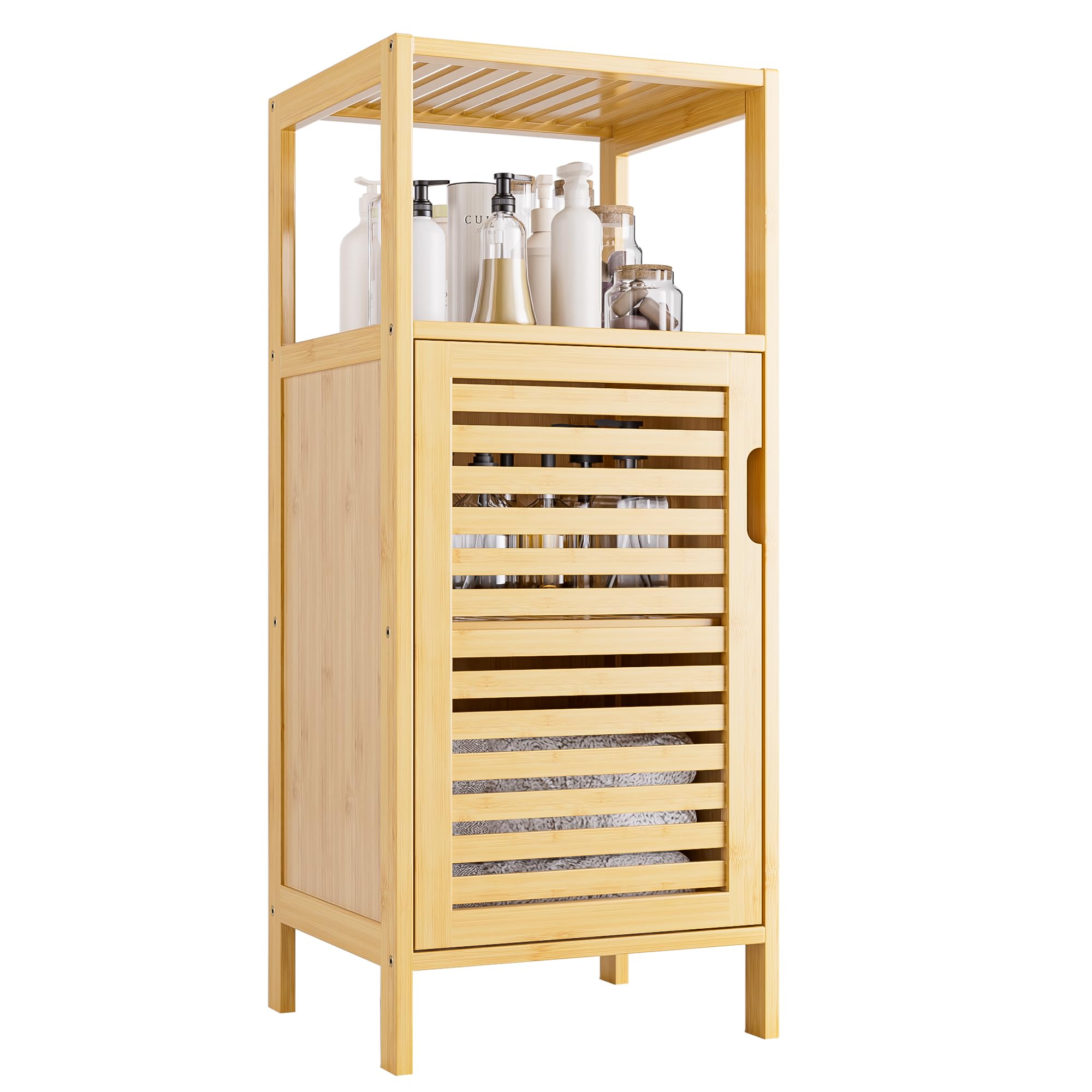 HITNET Bamboo Bathroom Cabinet – 4-Tier Slim Freestanding Floor Organizer