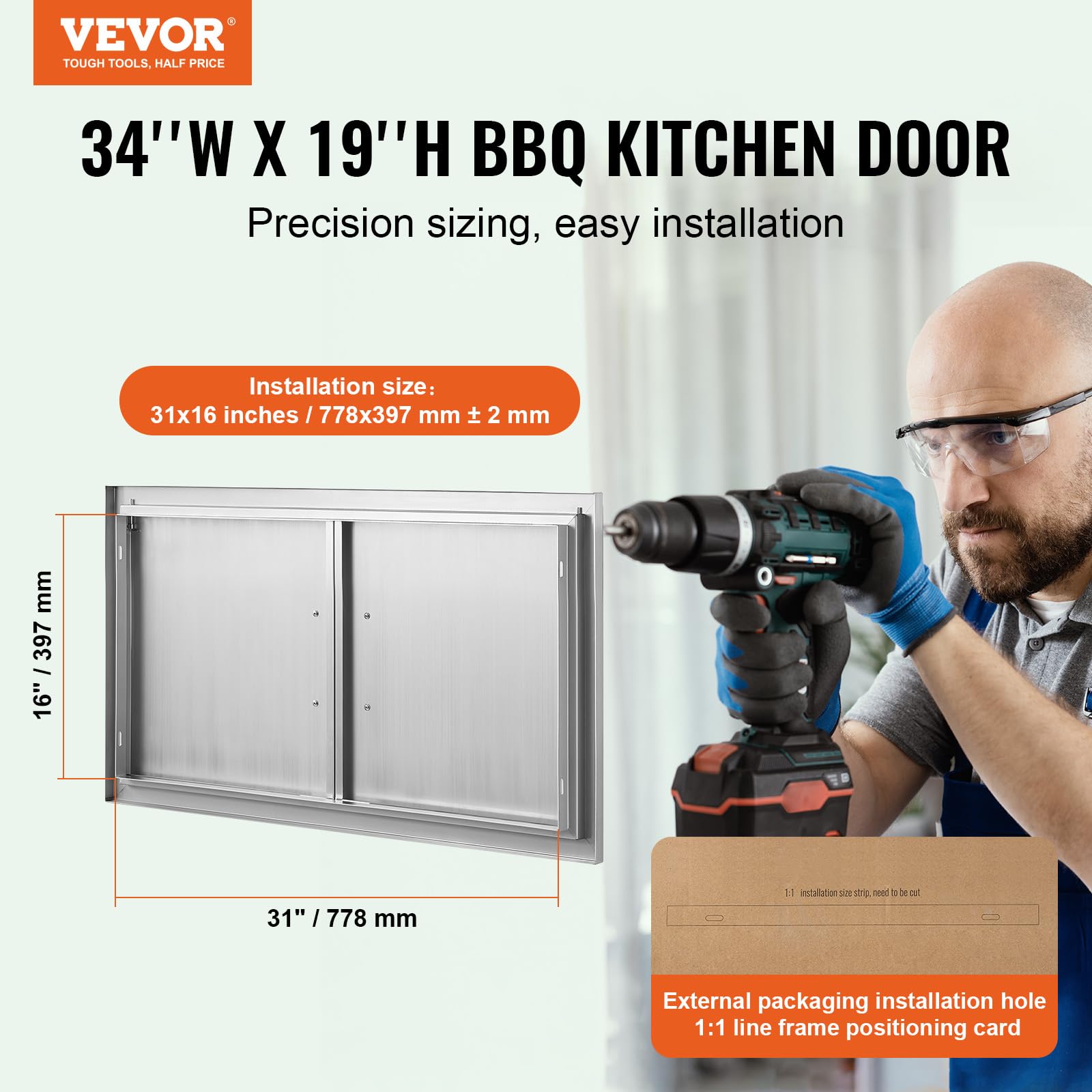 VEVOR 34x19 Inch BBQ Access Door | Stainless Steel Double Kitchen Door