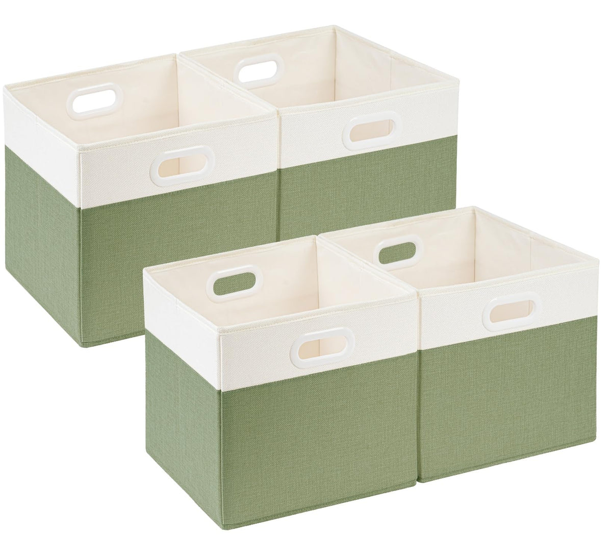 SOCOHOME Fabric Cube Storage Boxes,25x25x25cm Foldable Storage Baskets for Toys Nursery ClosetGreen/White, Set of 4