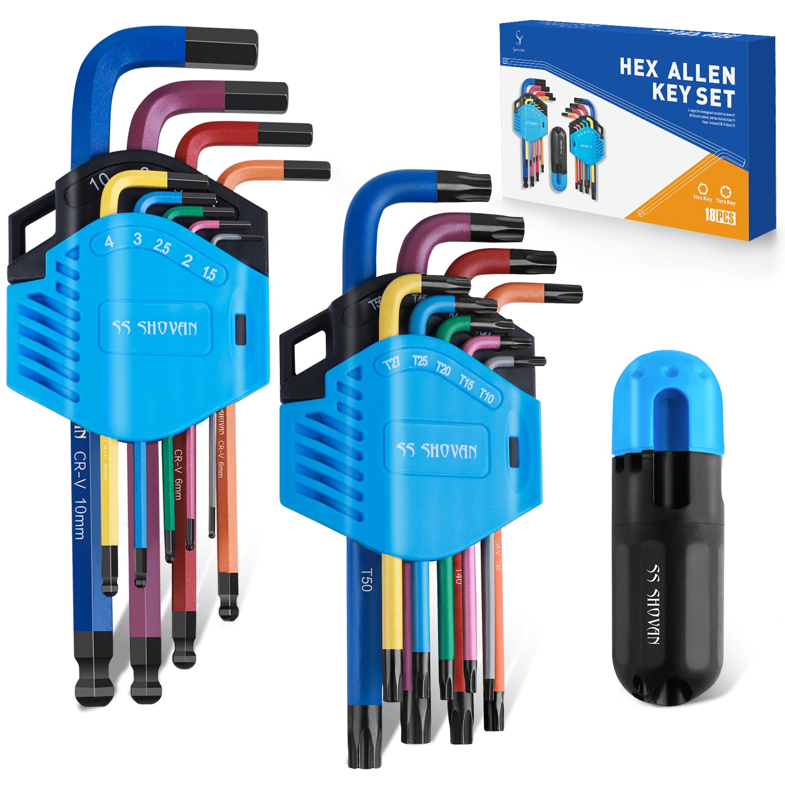 SS Shovan 18PCS Allen Key Set | Metric Ball End & Torx Hex Key Set