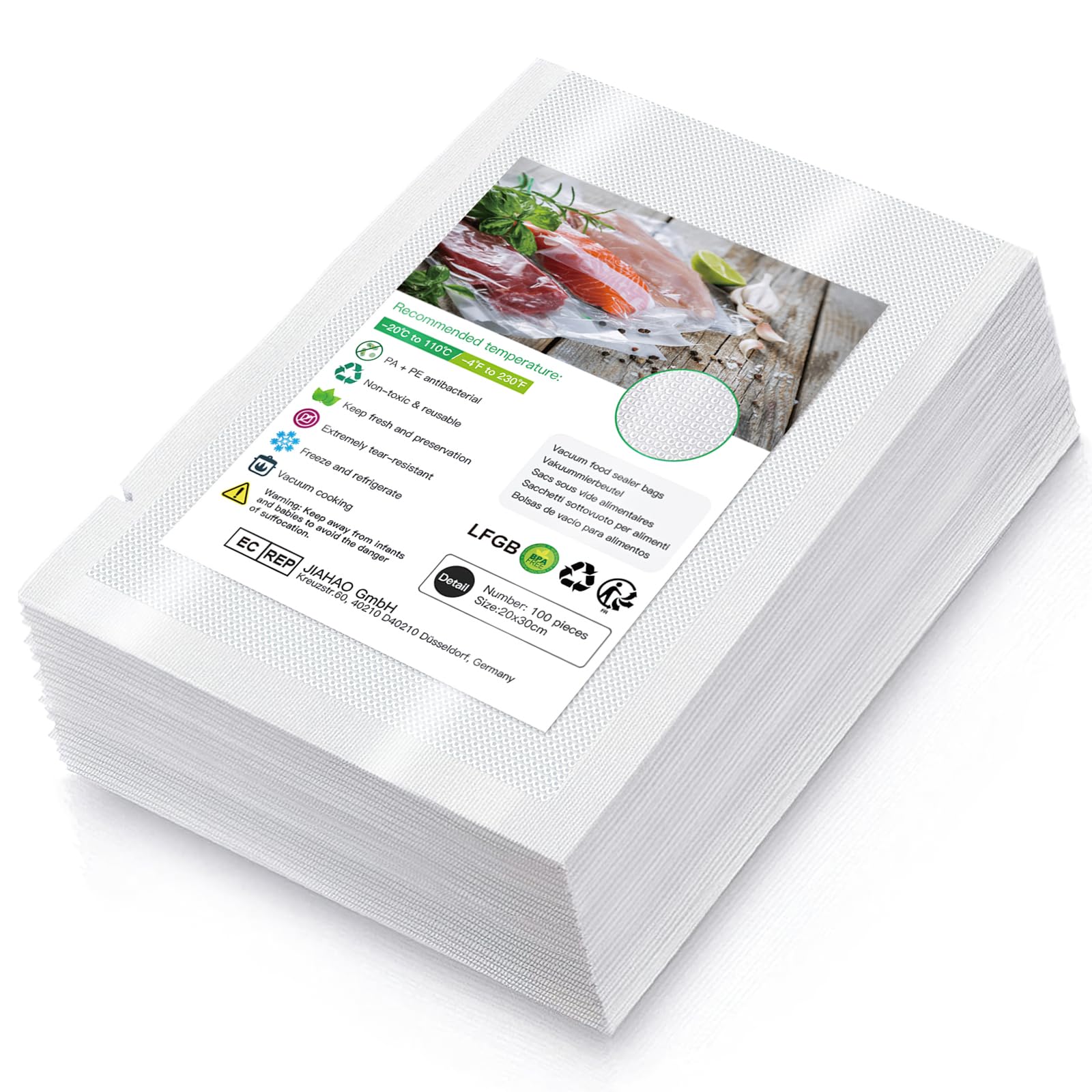 Vacuum Sealer Bags | 20x30cm Embossed BPA Free - 100 Pack