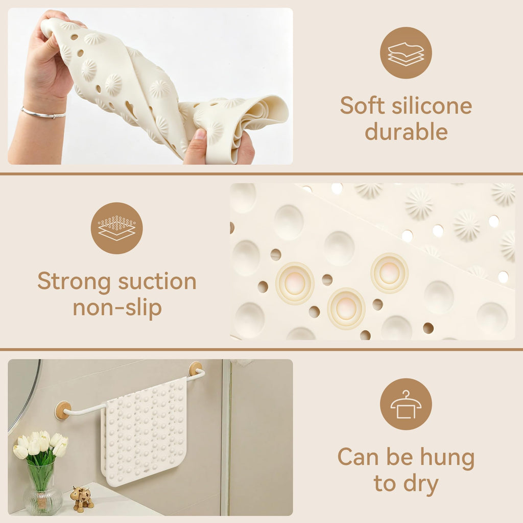 Volminex Non-Slip Bath Mat, Shower Mats, Bathtub Mat, Off-white, 60×60cm - image 5