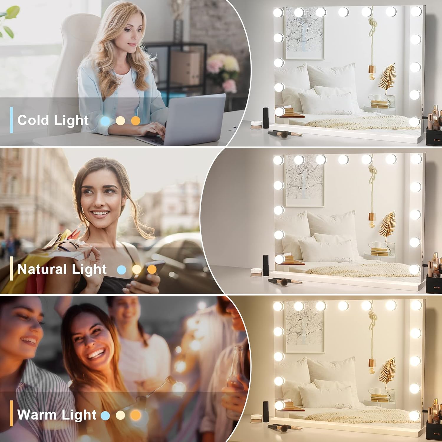 Dripex Hollywood Vanity Mirror with 15 LED Bulbs | 58x42cm Makeup Mirror