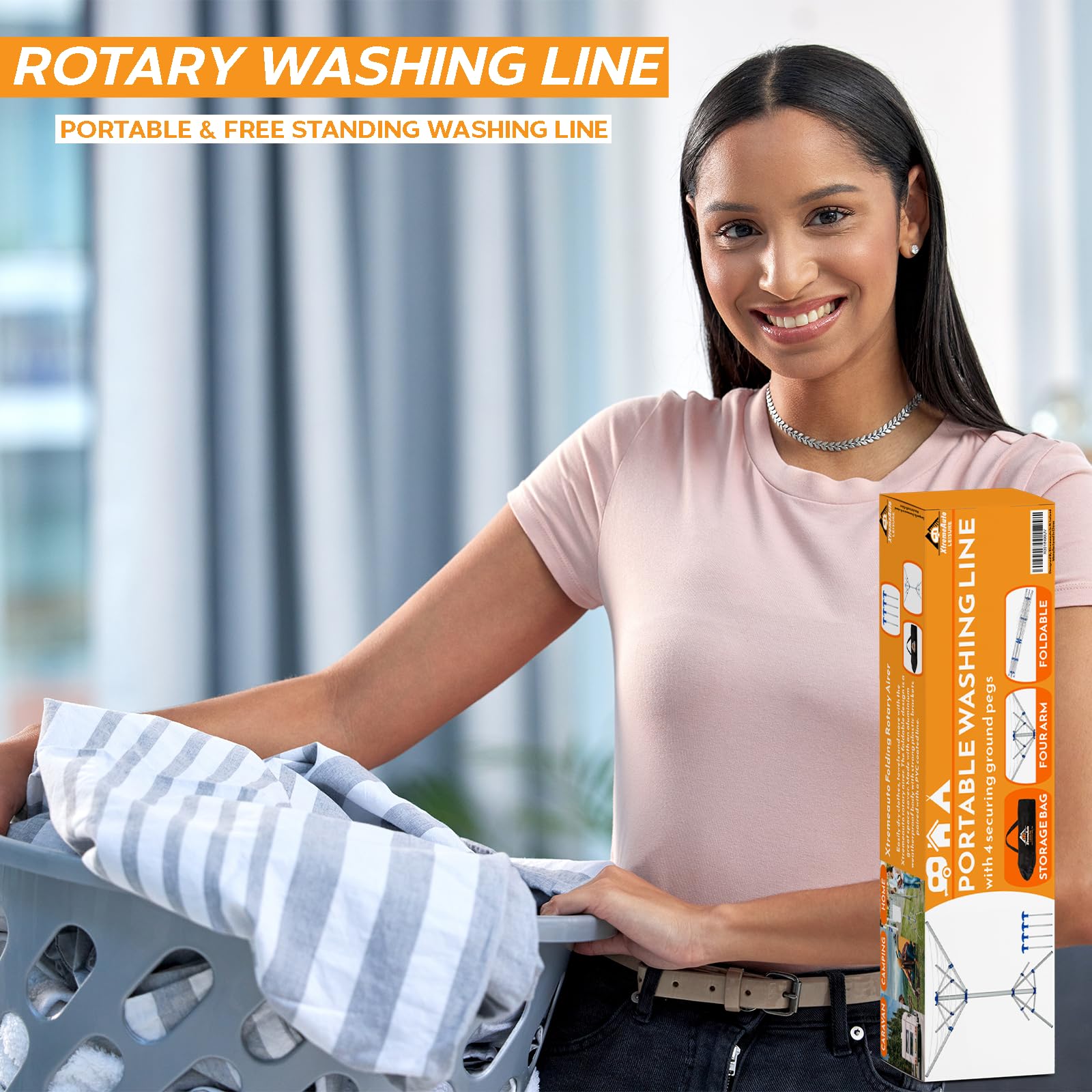 Xtremeauto Portable 4 Arm Rotary Washing Line – Foldable Aluminium Airer