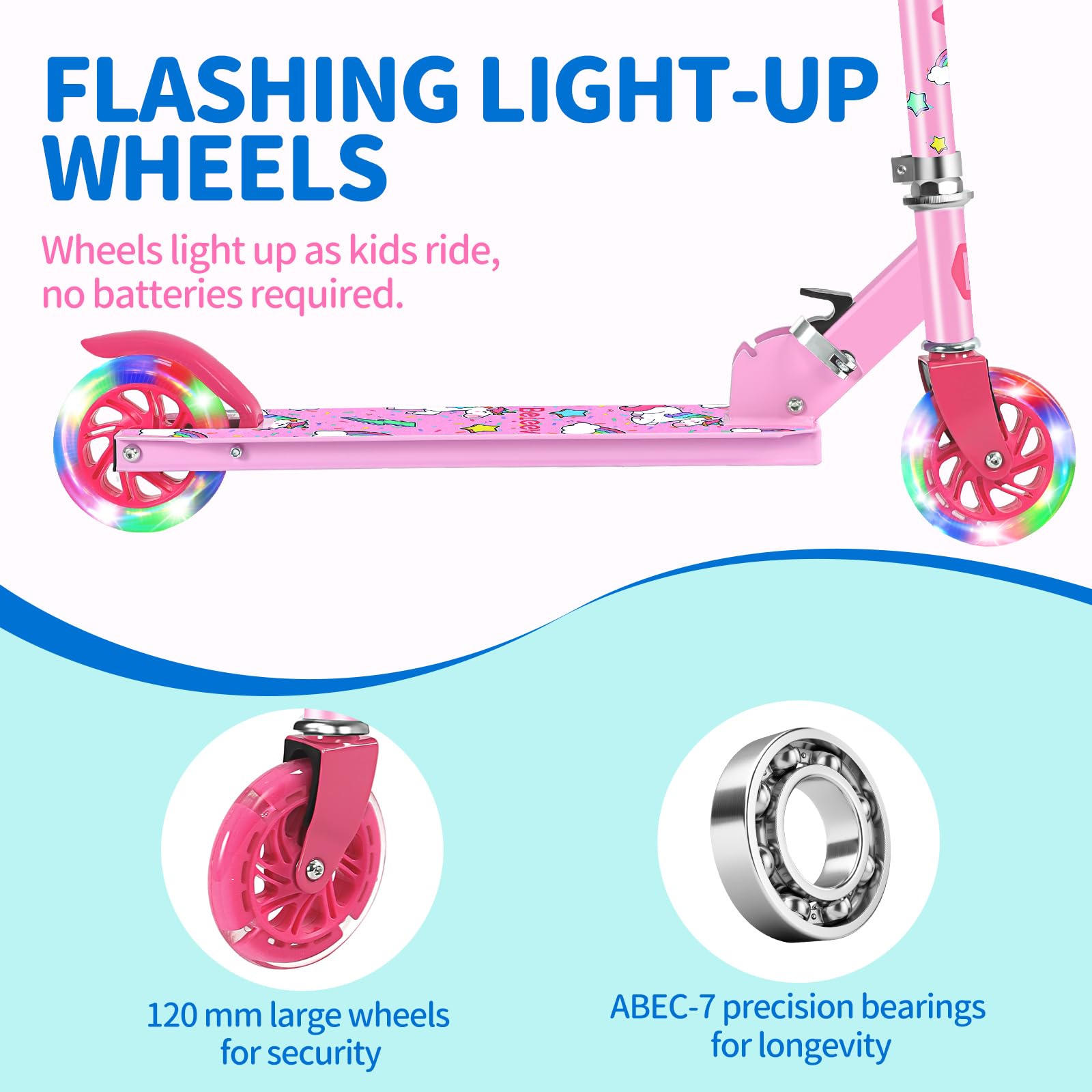 BELEEV V1 Kids Kick Scooter | Folding 2-Wheel Design with LED Light Up Wheels