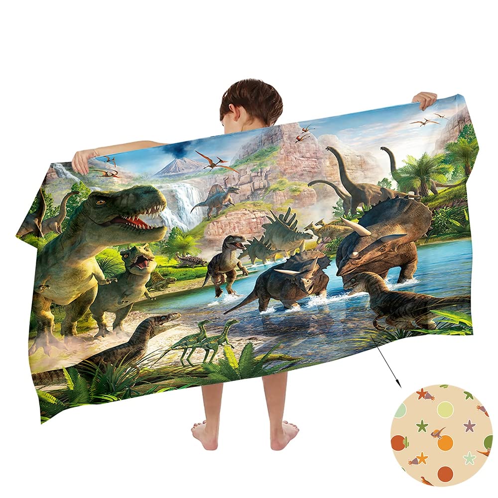 Ulticool Dinosaur T-Rex Microfibre Kids Bath Towel – Quick Dry Green 140x70cm