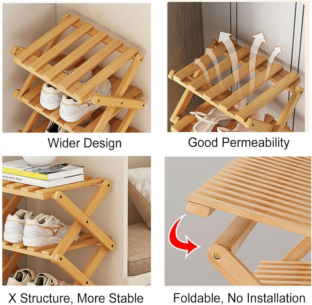 Kiss Me 6-Tier Bamboo Narrow Folding Shoe Rack Vertical - image 5