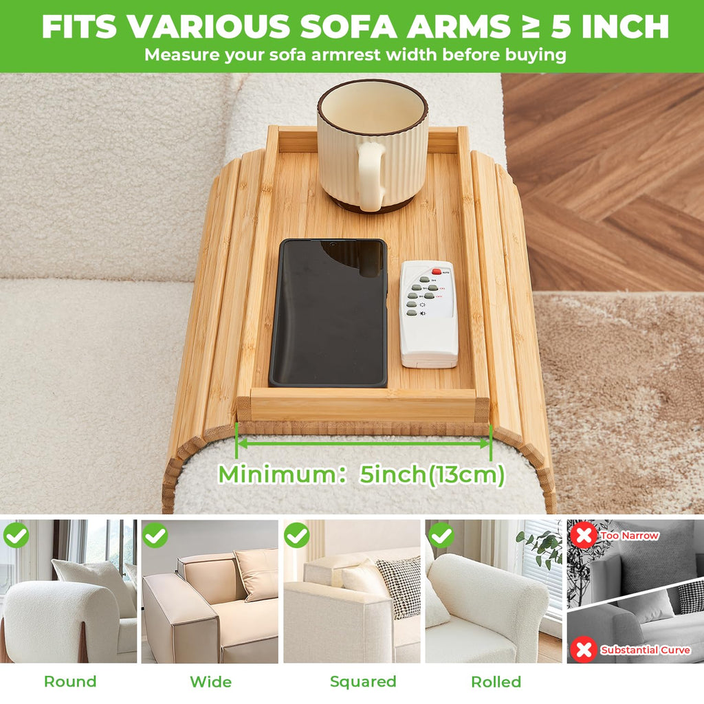 LOVYANXUE Bamboo Sofa Arm Tray, Anti Falling Couch Arm Tray Table, Foldable Couch Armrest Table, Portable Sofa Armrest Trays Cup Holder for Drink - image 5
