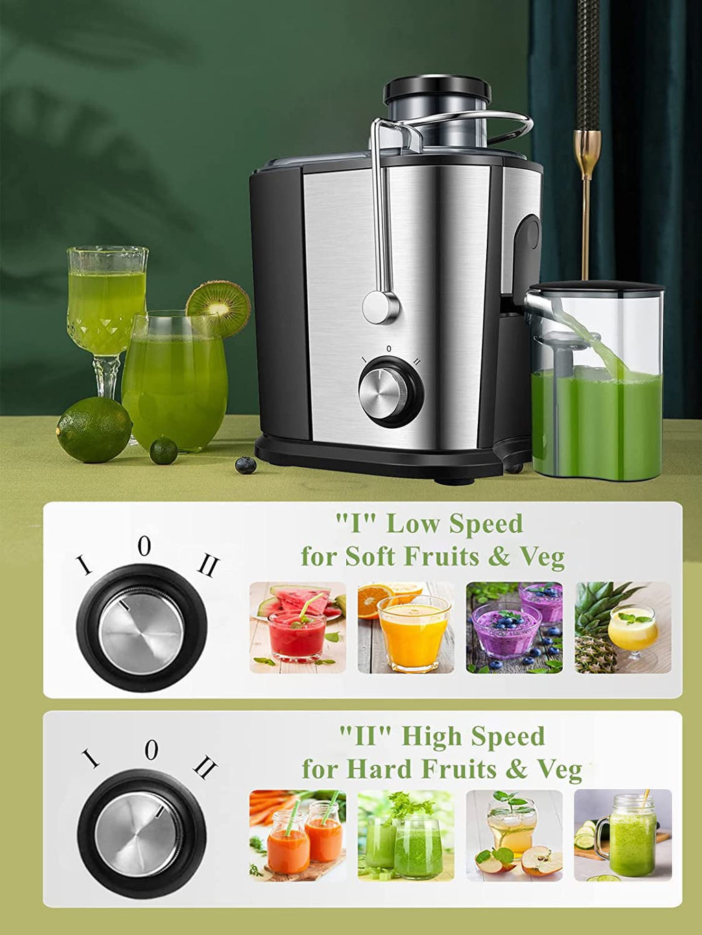 Juilist 600W Centrifugal Juicer | 3-Inch Wide Mouth Fruit Extractor