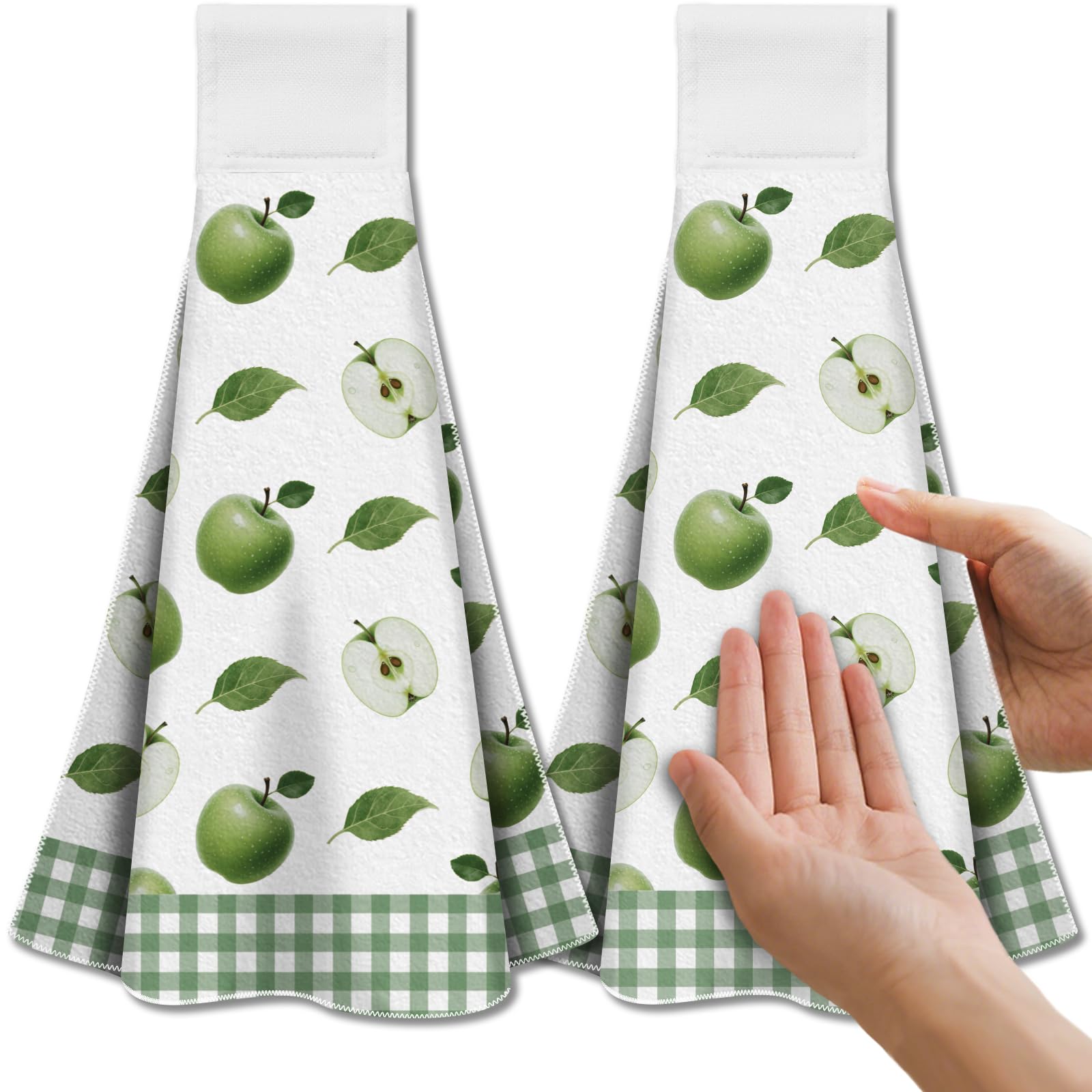 CUTHOLLOW Green Apples Kitchen Tea Towels | Microfiber Hanging Dish Towels
