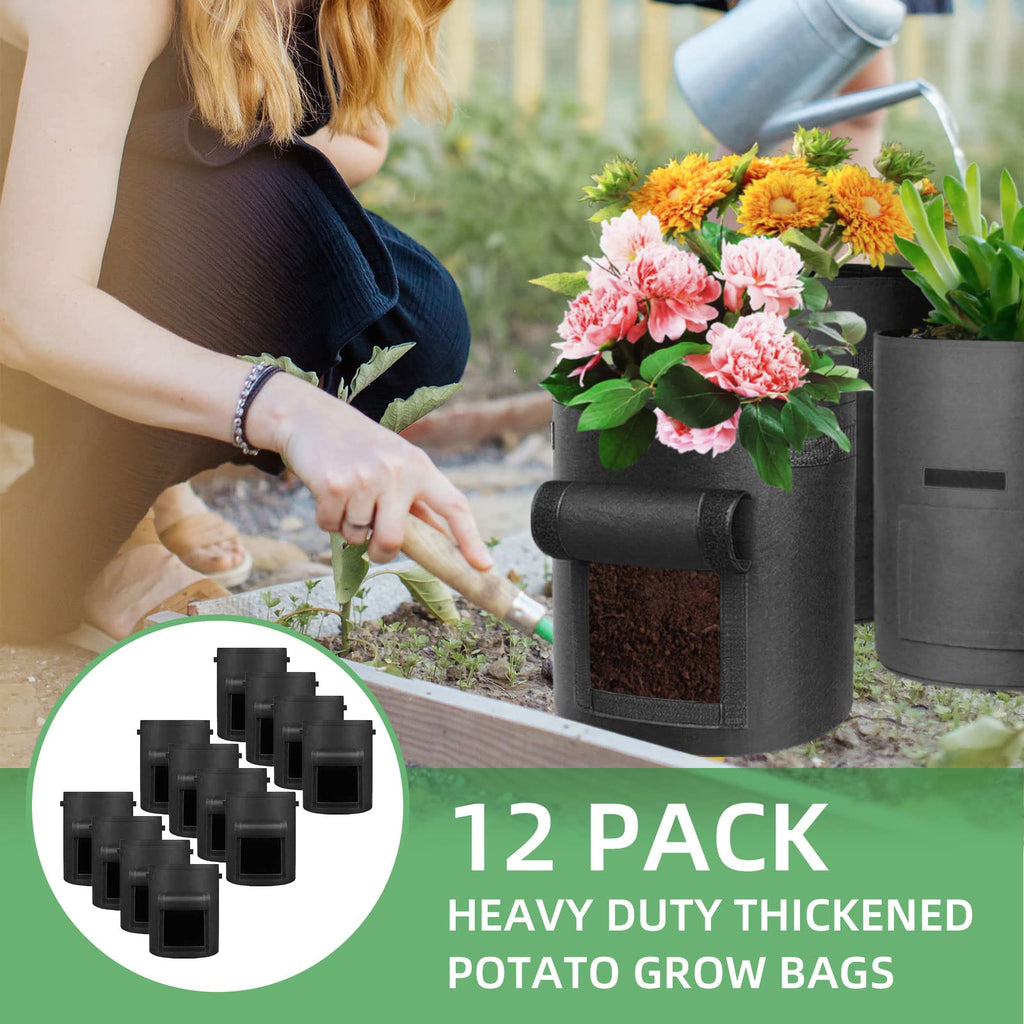 LITLANDSTAR 10 Gallon Potato Grow Bags | 12 Pack Fabric Planters with Flap