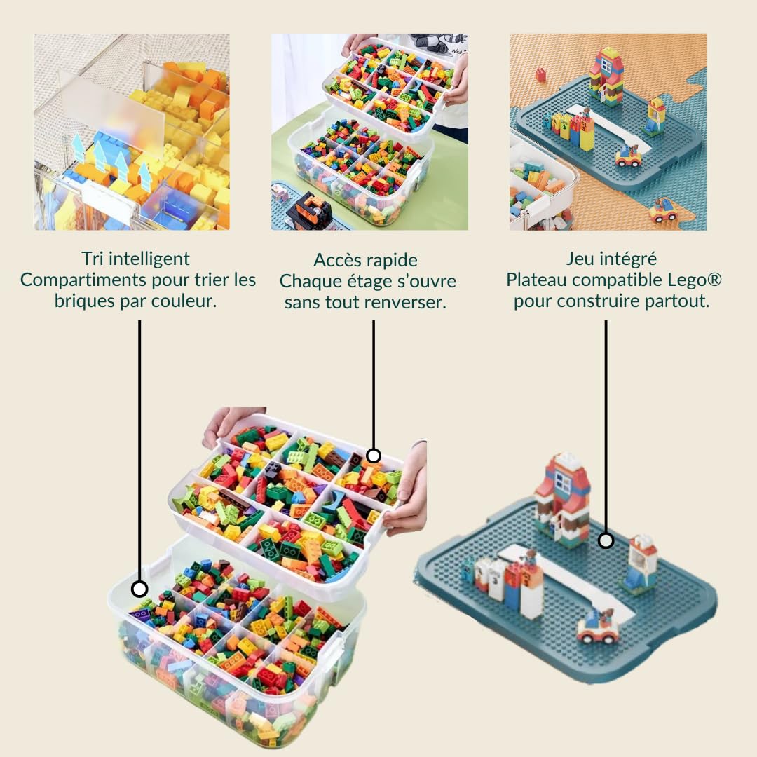 B2R Kids Toy Storage Box - 1 Tier Stackable for Lego - Plastic Organizer with Lid and Handle - Ideal for Toys, Small Rooms - Bedroom, School, Travel - image 3