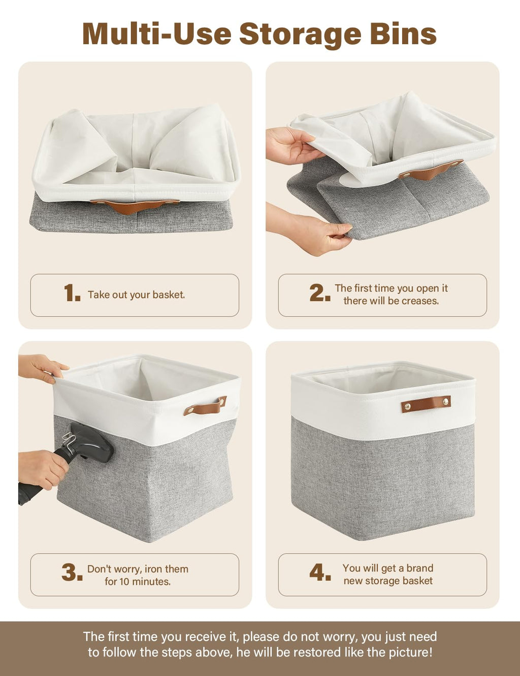 Bagnizer Foldable Storage Baskets for Shelves Closet 2PCS Fabric Small Organizer Box Bins with Handles Waterproof Canvas Box for Clothes, Pet Toys - image 5