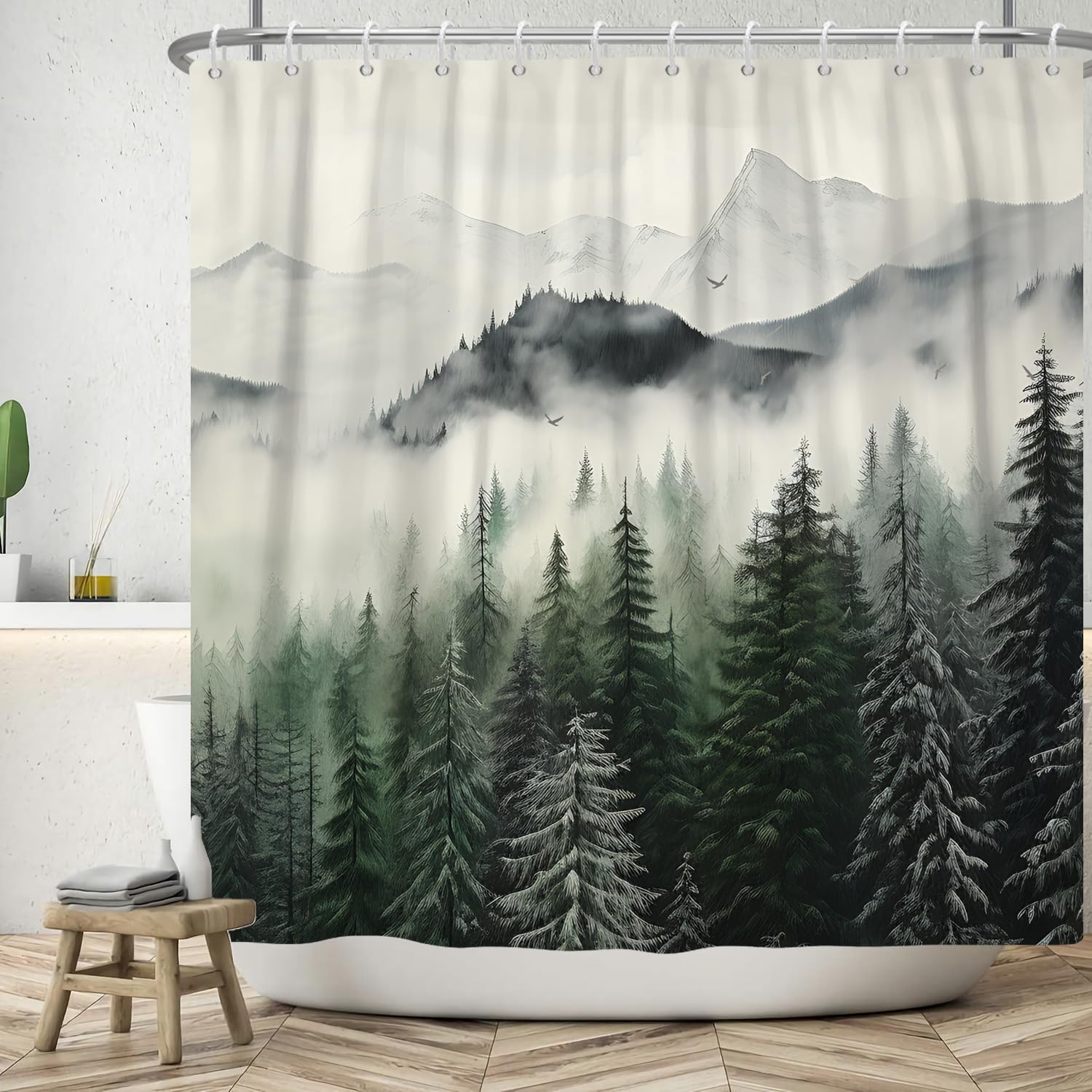Forest Shower Curtain | Waterproof Green Landscape Polyester