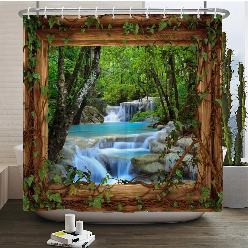 Jolof Store Forest Waterfall Shower Curtain – Tropical Jungle Fabric