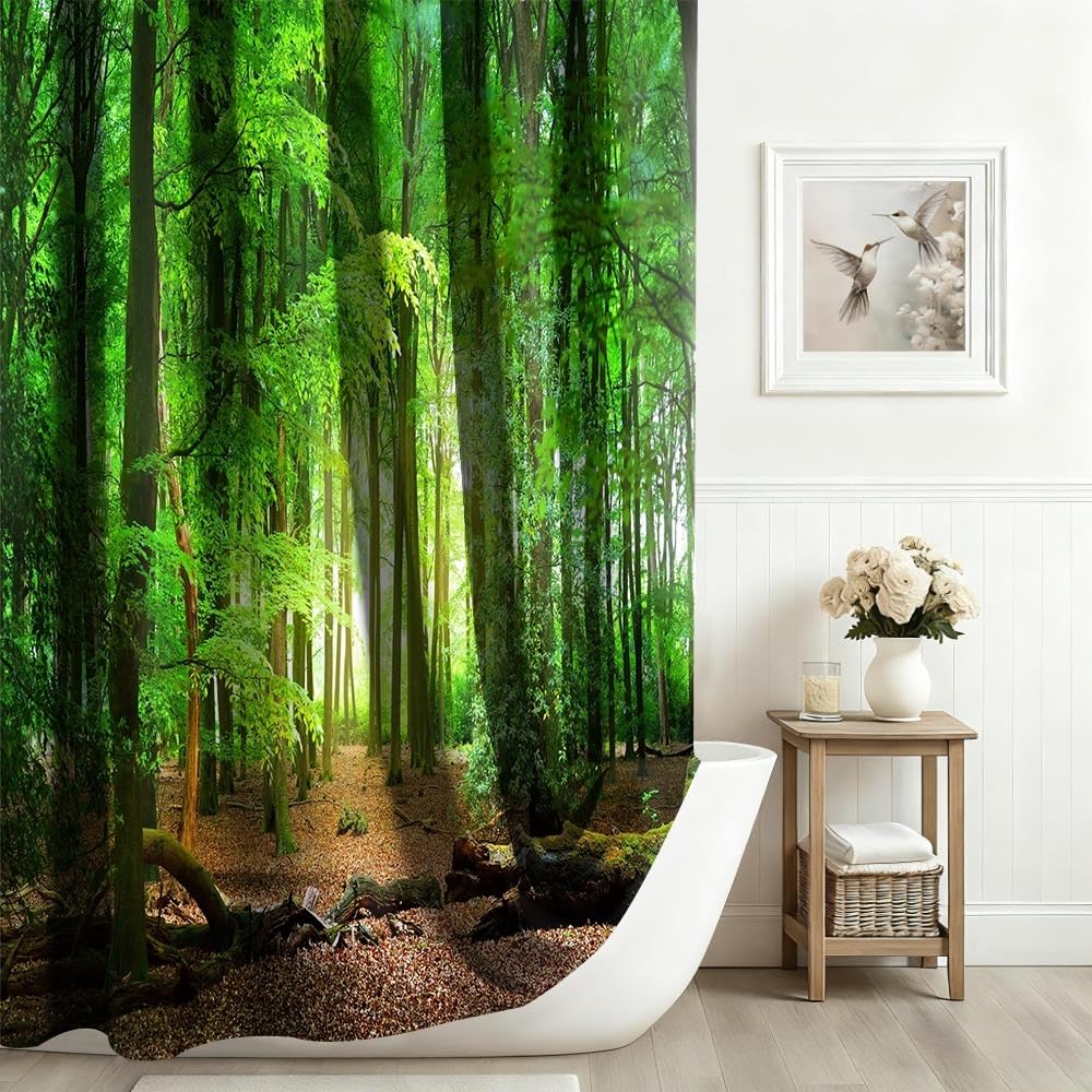 Xiaoterna Spring Shower Curtain Nature Landscape 3D Scenery Bathroom Curtain Deciduous Forest Bathroom Curtain Tropical Rainforest Shower Curtain - image 5