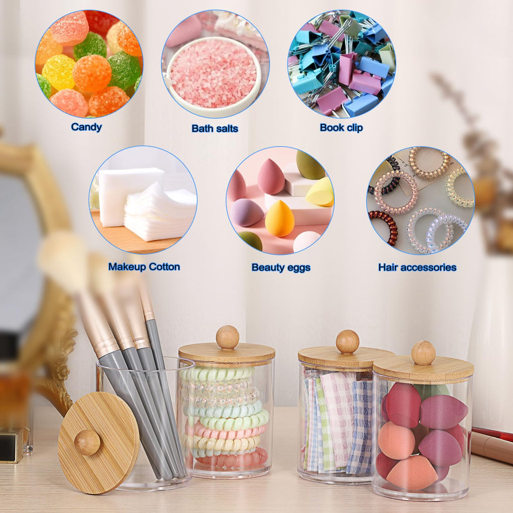 SUMTree 4 Pcs Apothecary Jars Cotton Ball & Swabs Holder with Lids, Clear - image 2