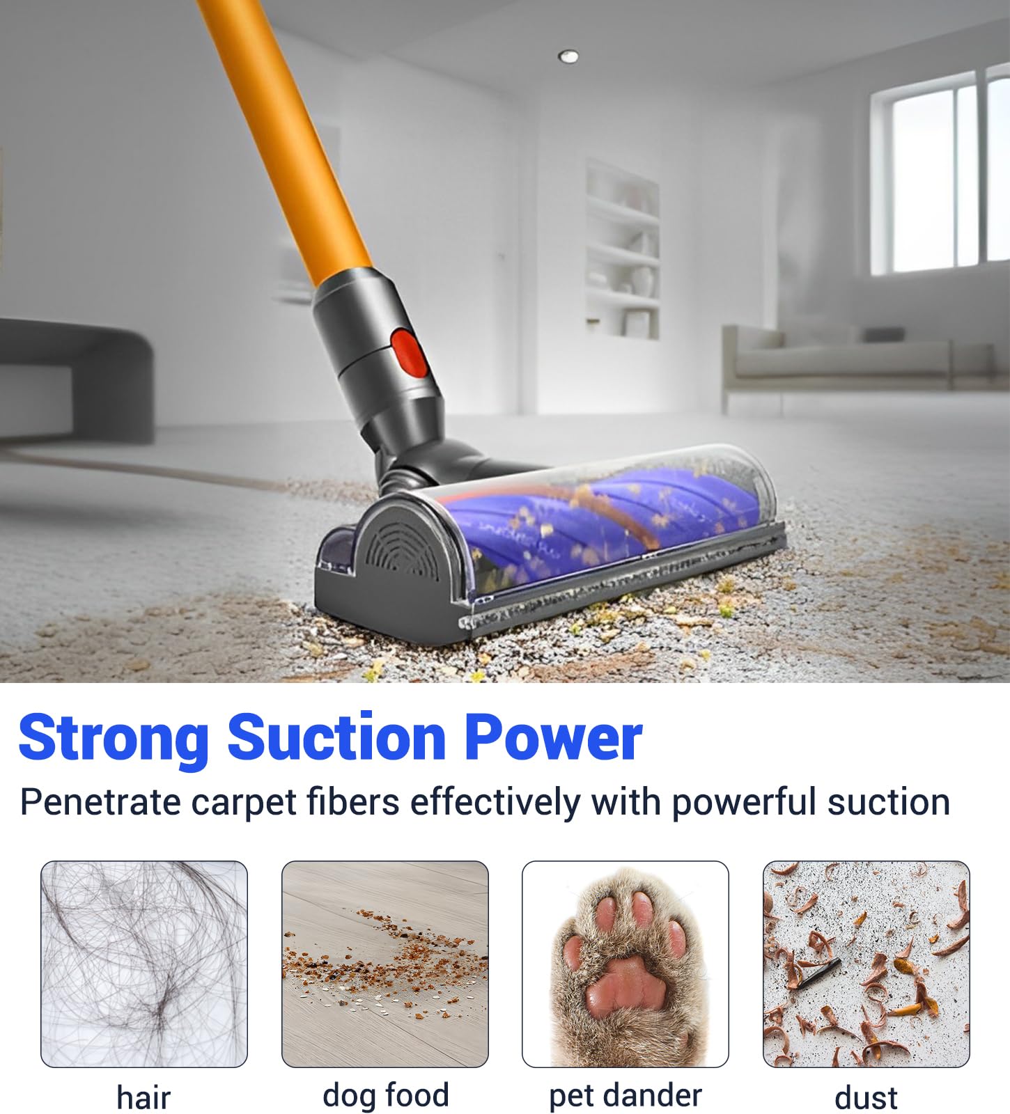 DAMAIYI Anti-Tangle Brush Head for Dyson V7 V8 V10 V11 V15 | 50W Motor