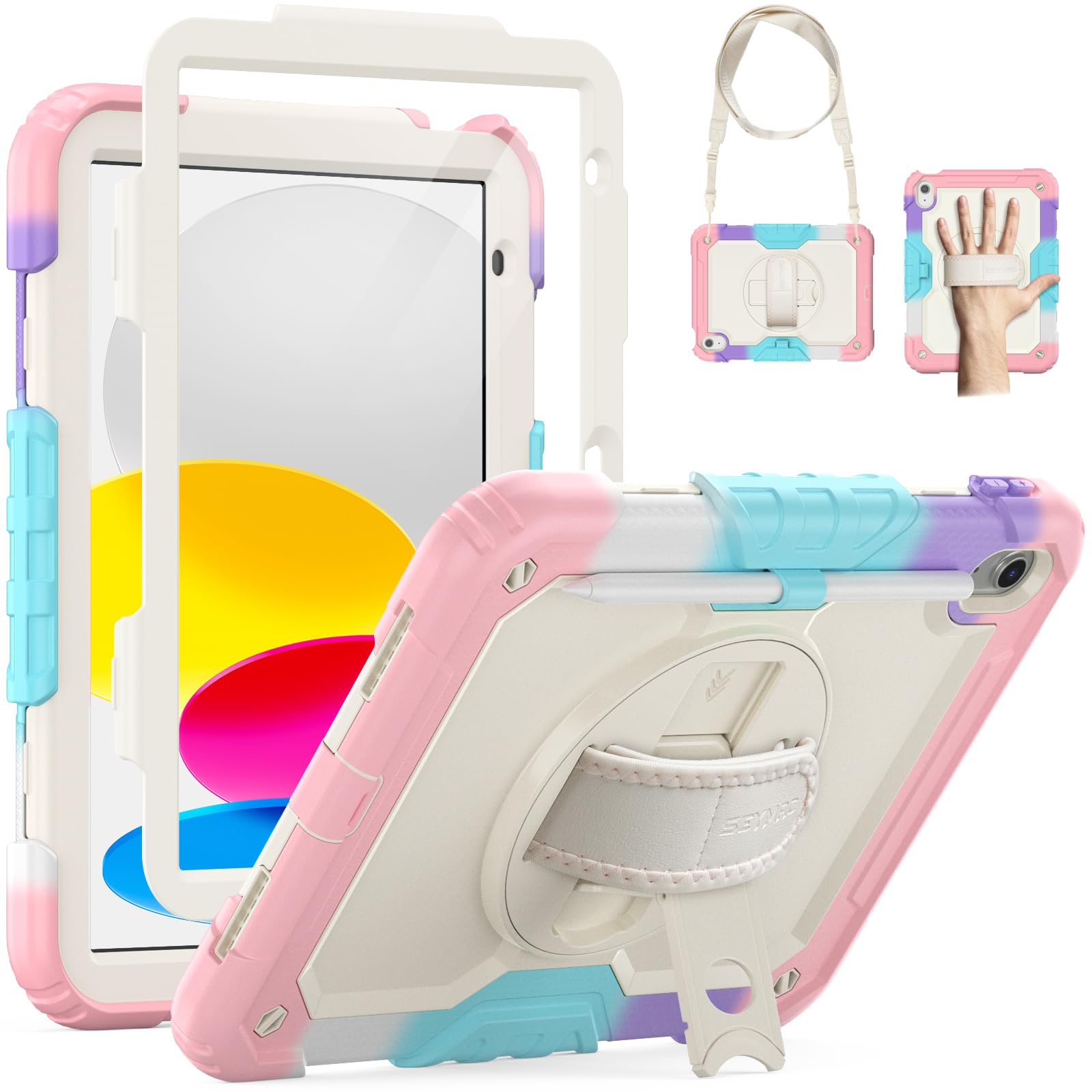 SEYMAC iPad 11/10.9 Case – Shockproof Kids Cover with Rotating Stand