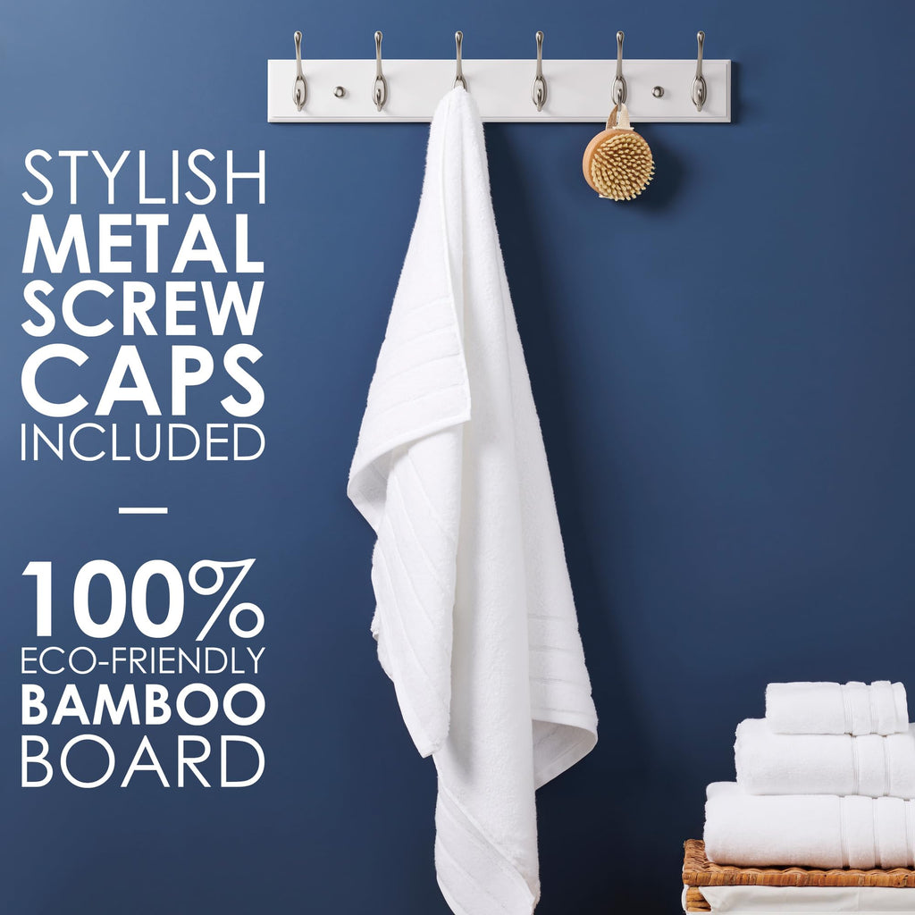 LARHN White Wall-Mounted Coat Rack - 6 Matt-Nickel Coat Hooks, 59cm - image 3