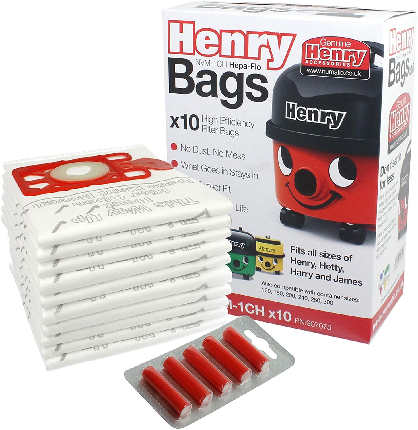 Numatic Hepa-Flo Vacuum Bags for Henry & Hetty - 10 Pack + 5 Sticks