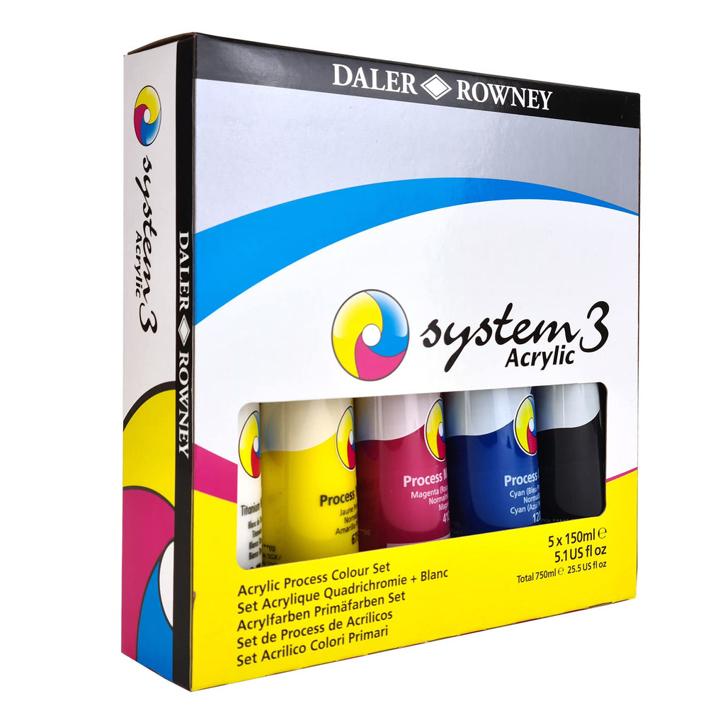 Daler-Rowney System3 Acrylic Paint Process Set - 5 x 150ml Vibrant Colors