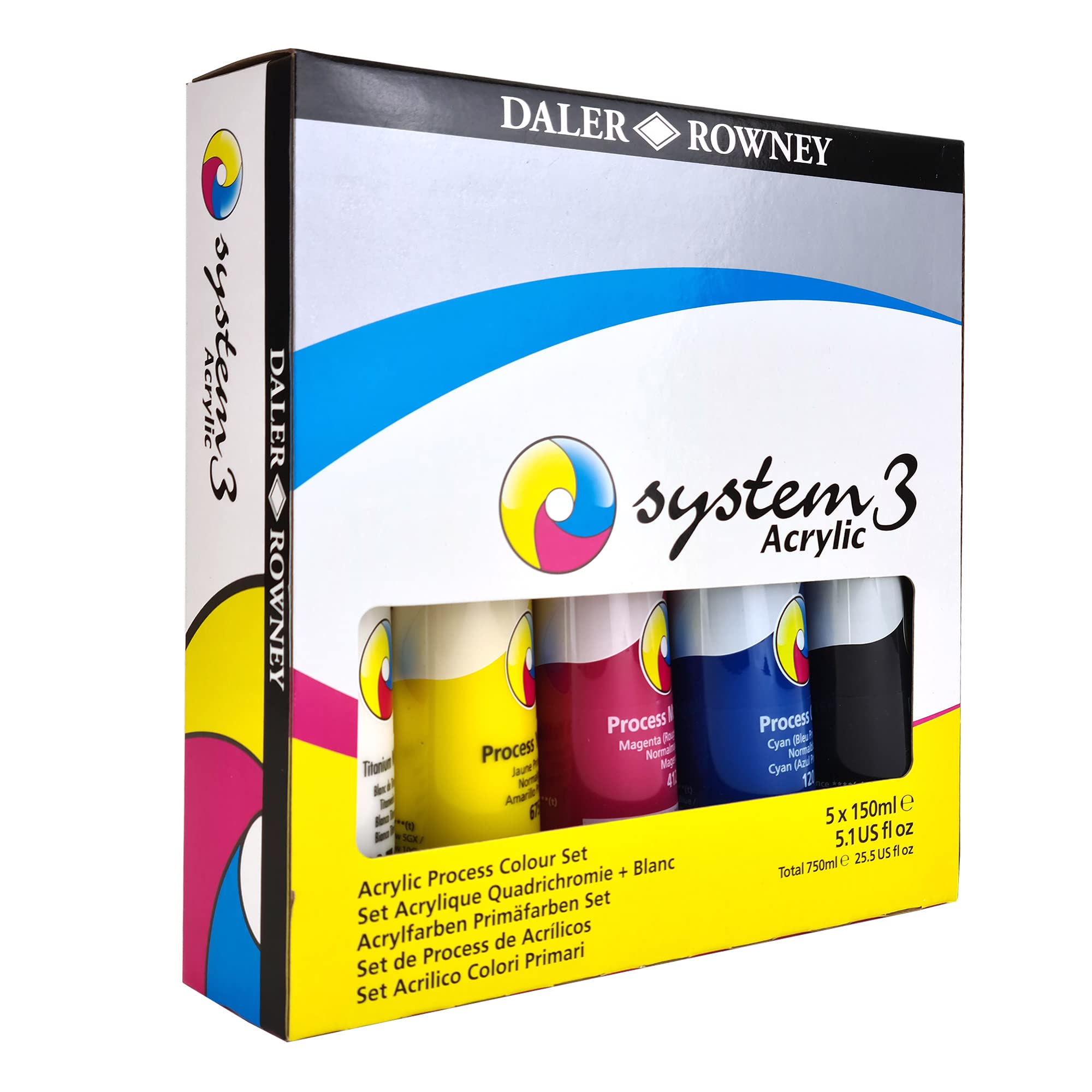 Daler-Rowney System3 Acrylic Paint Process Set - 5 x 150ml Vibrant Colors
