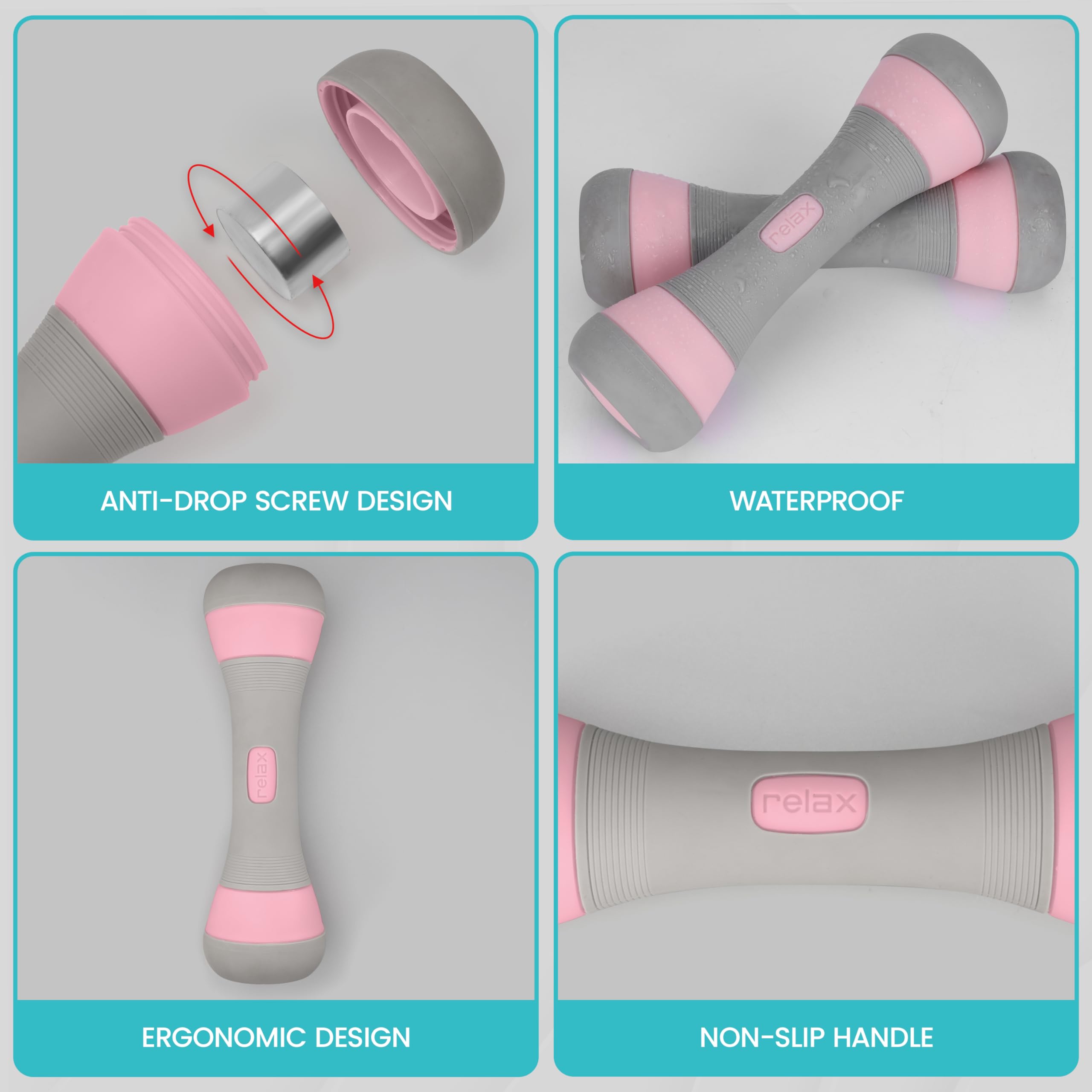 Belle Vous Adjustable Dumbbells 2 Pack | 1-2kg Non-Slip 3-in-1 Weight Set