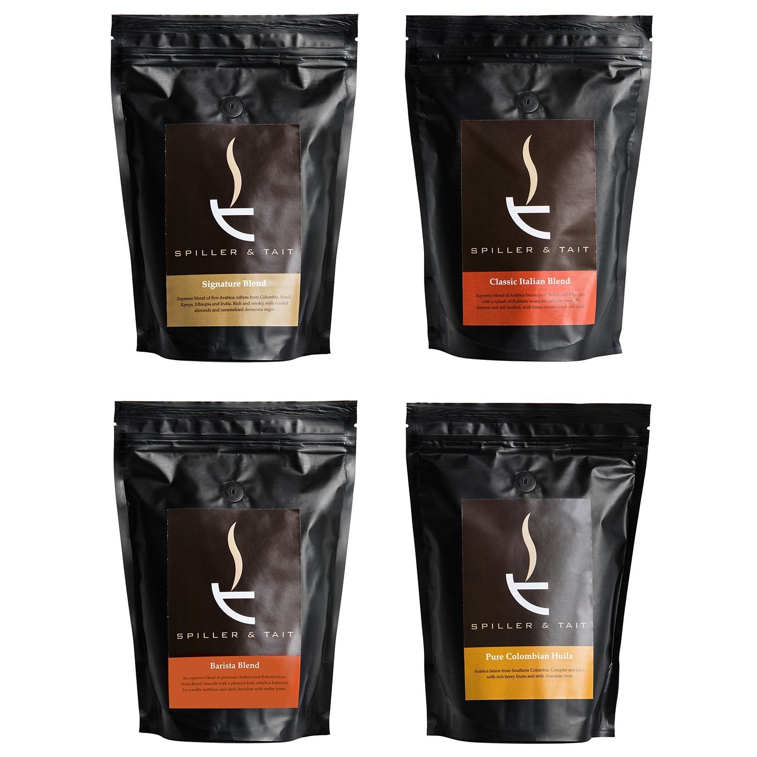 Spiller & Tait Coffee Beans Gift Set | Ground Coffee Taster Pack 4 x 250g