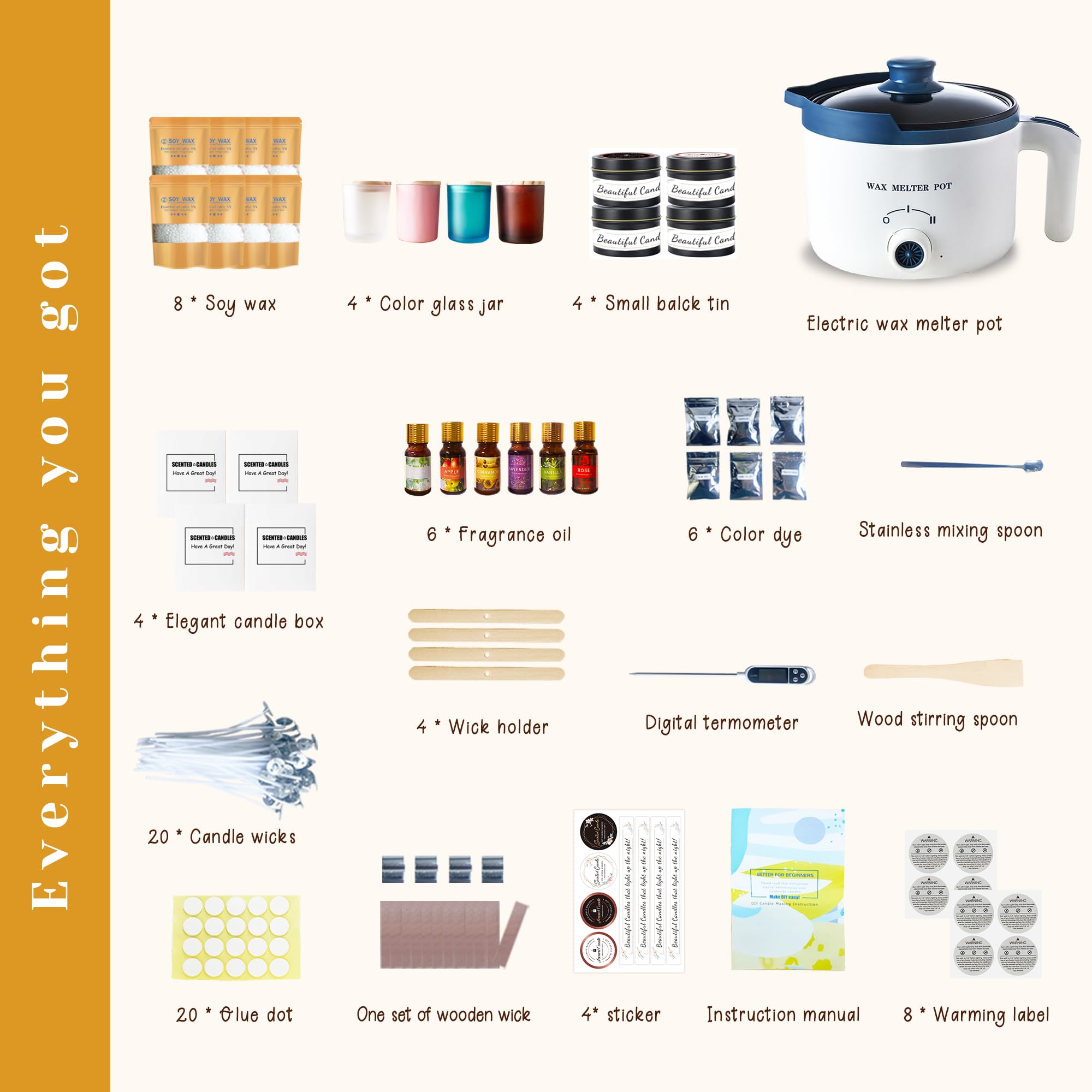 Ksedcon Candle Making Kit with Electric Wax Melting Pot and Soy Wax