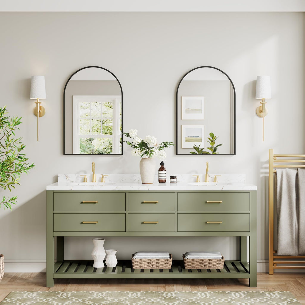 Dripex Arched Wall Mirror – 50x75cm Black Aluminum Frame for Bathroom
