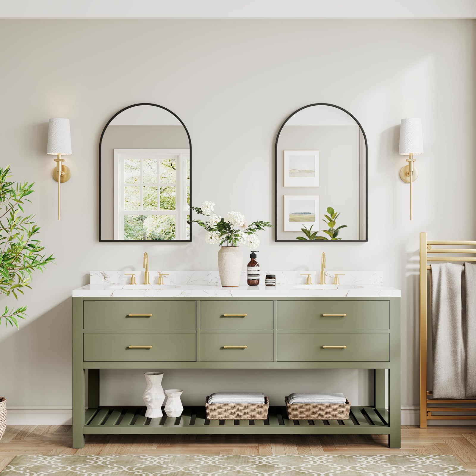 Dripex Arched Wall Mirror – 50x75cm Black Aluminum Frame for Bathroom