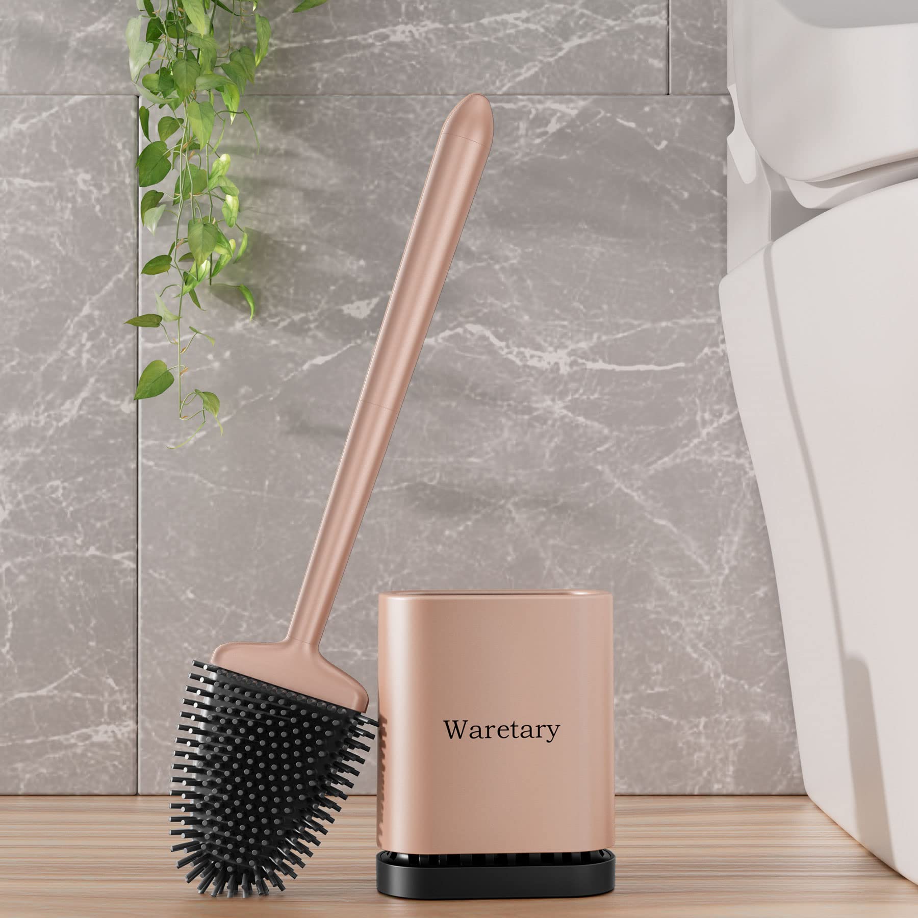 Waretary Silicone Toilet Brush and Holder Set – Gold Wall Mounted