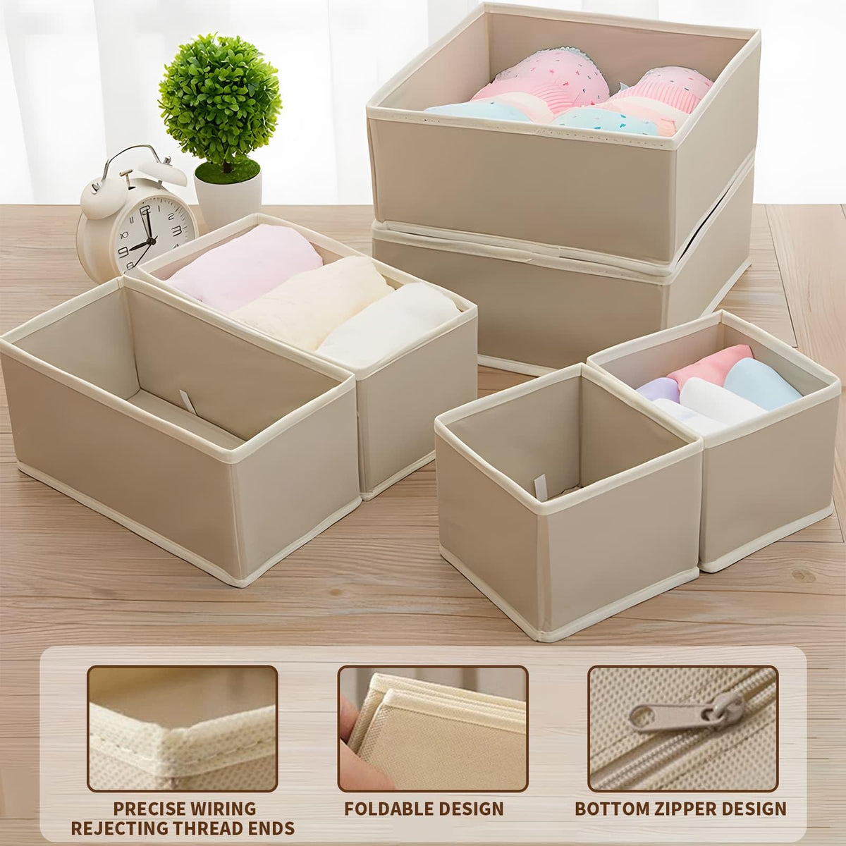 Clothes Drawer Folding Wardrobe Organisers 12-Piece Drawer DividersKhaki