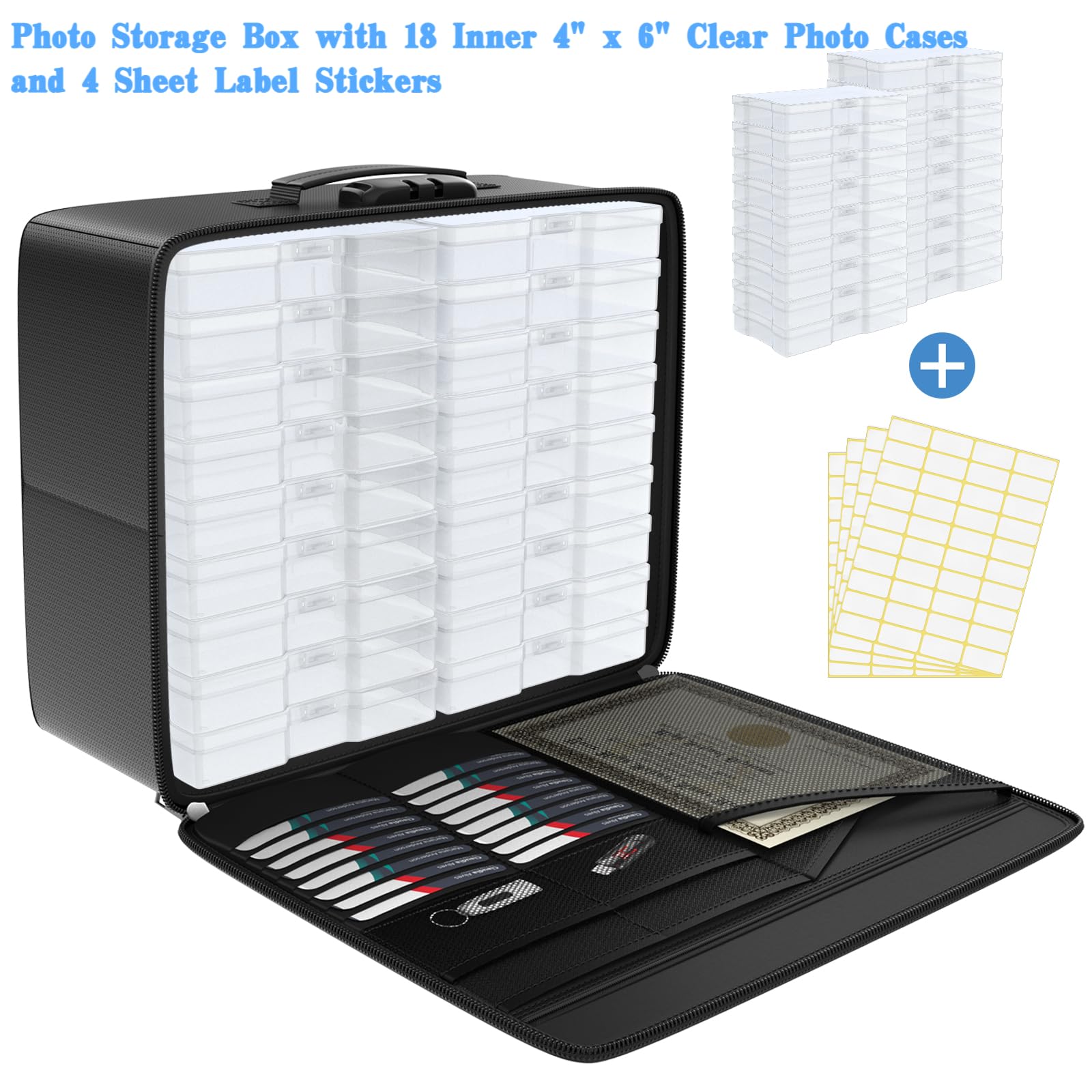 Tamfile Fireproof Photo Storage Box | 18 Case Organizer with Lock for 4x6