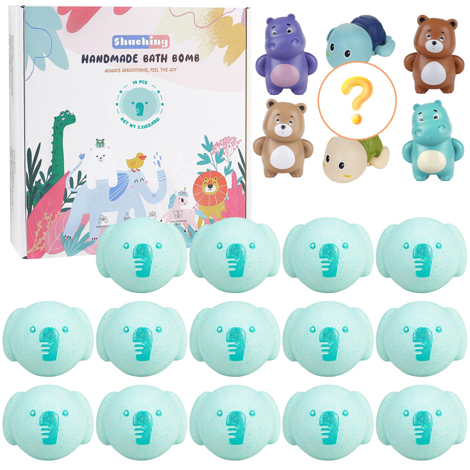 SHUCHING 14pc Elephant Bath Bombs for Kids with Toys - Organic Gift Set